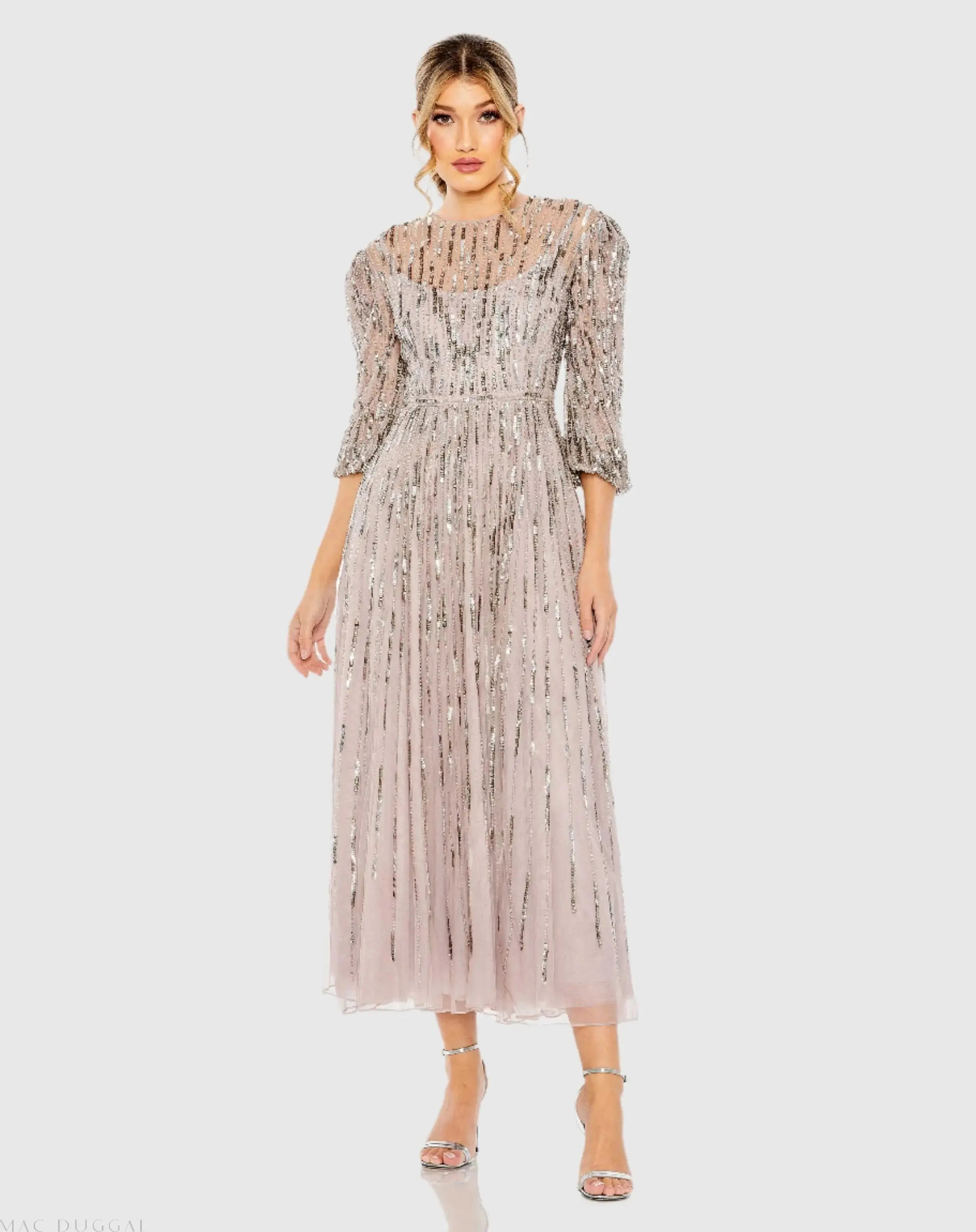 Beaded High Neck Midi Dress-Myartka