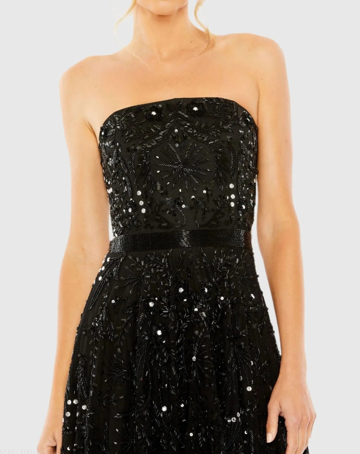 Black Strapless Embellished A Line Dress-Myartka