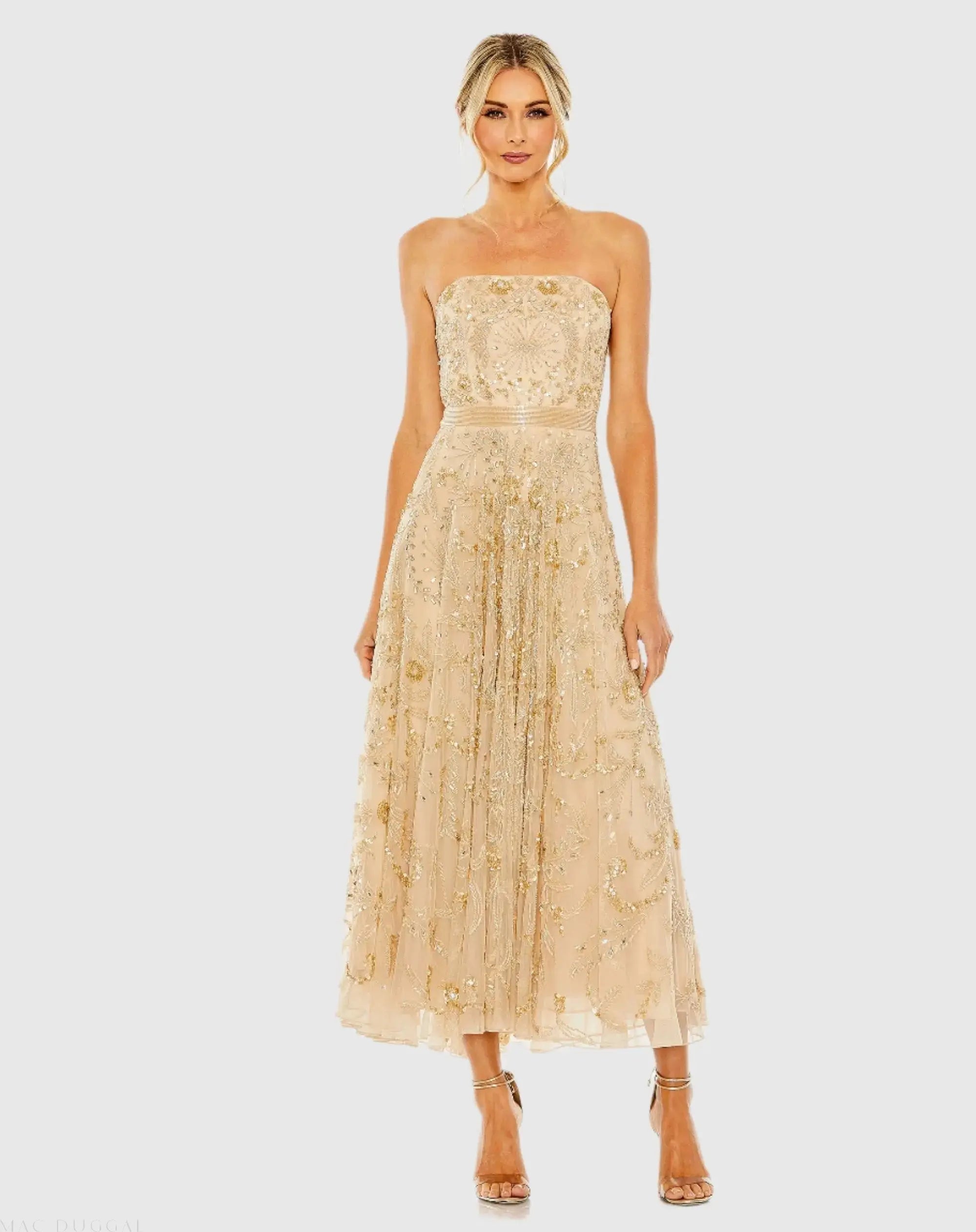 Strapless Embellished A Line Dress-Myartka