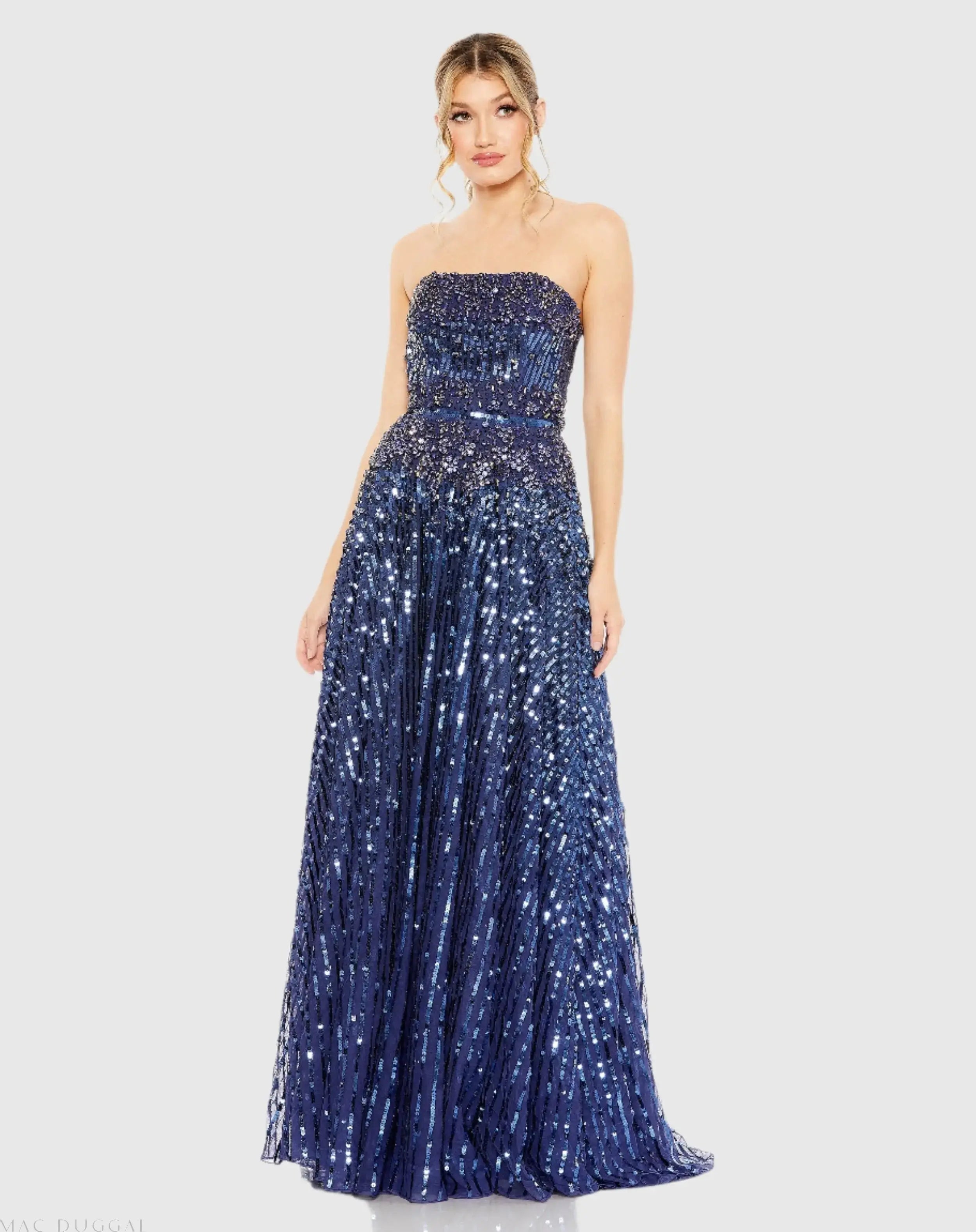 Strapless Hand Embellished Beaded A Line Gown-Myartka