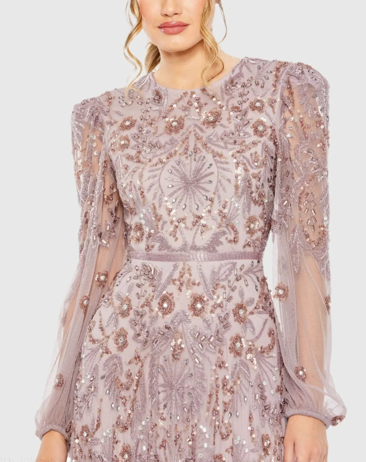 Purple Puff Sleeve Embellished A Line Gown-Myartka