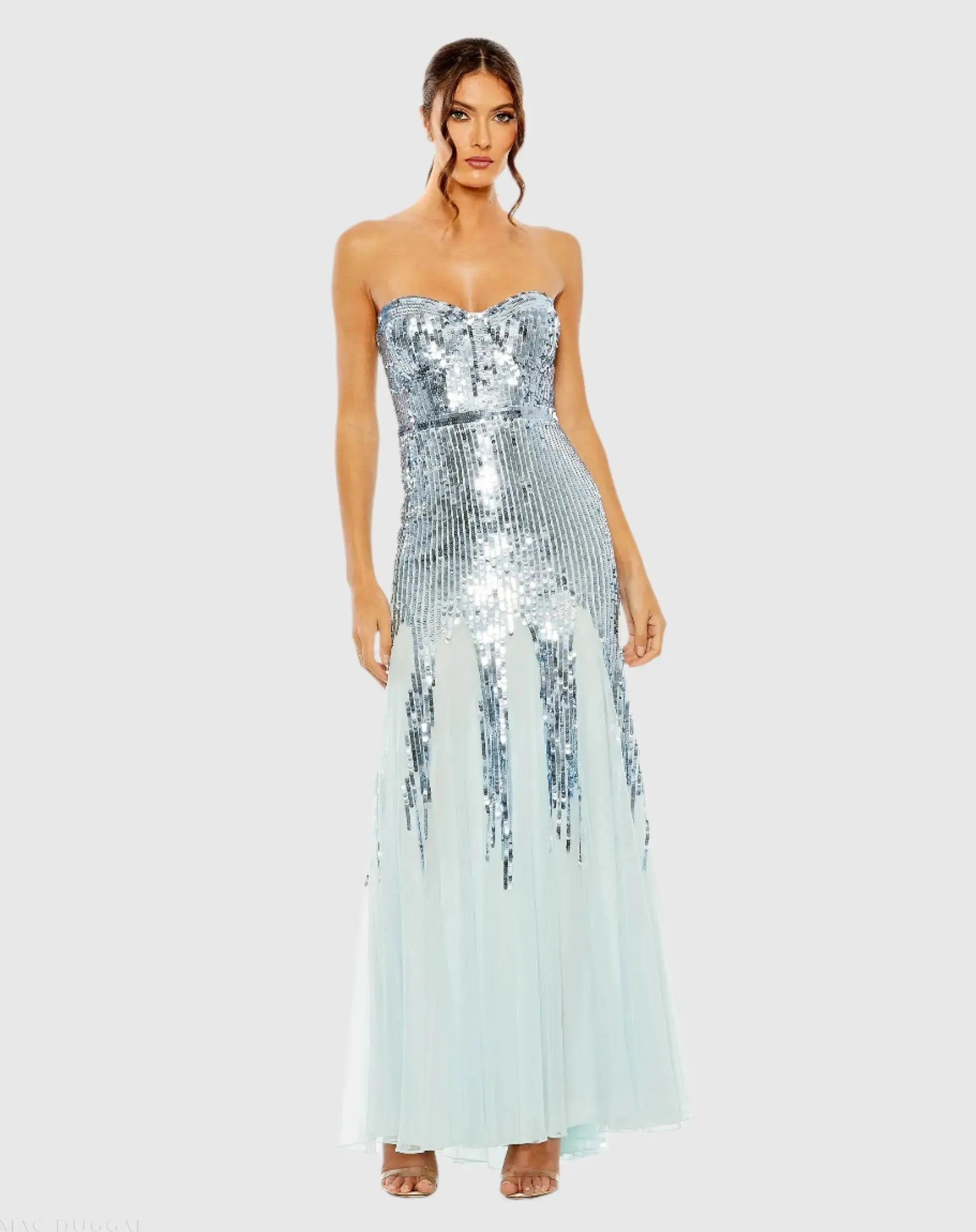 Blue Sleeveless Sequin Mesh Gown-Myartka