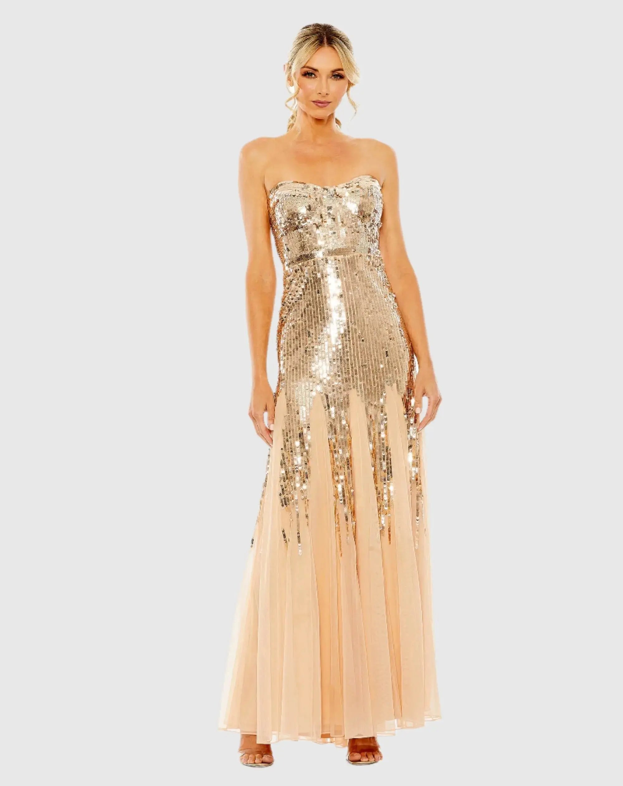 Gold Sleeveless Sequin Mesh Gown-Myartka
