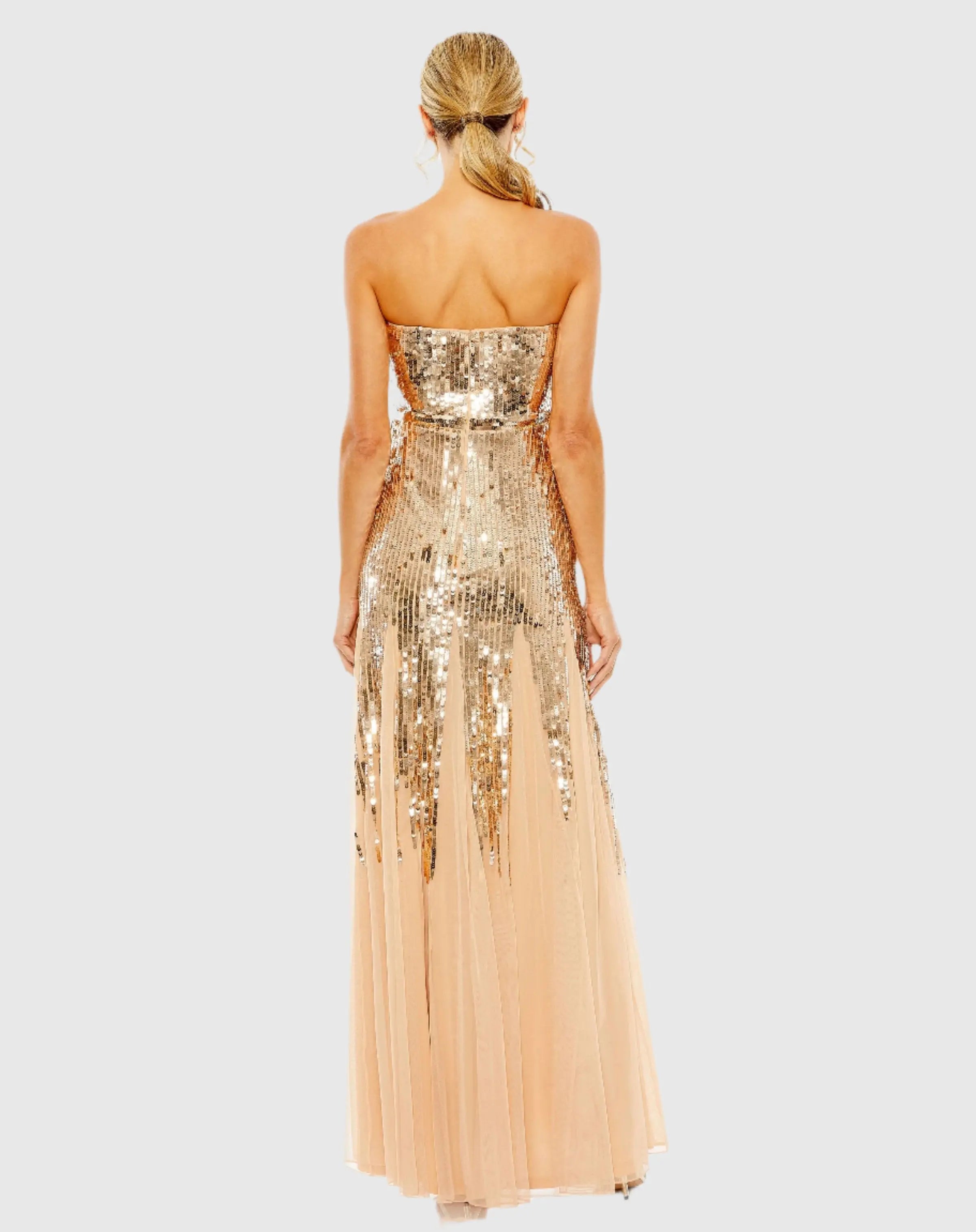 Gold Sleeveless Sequin Mesh Gown-Myartka