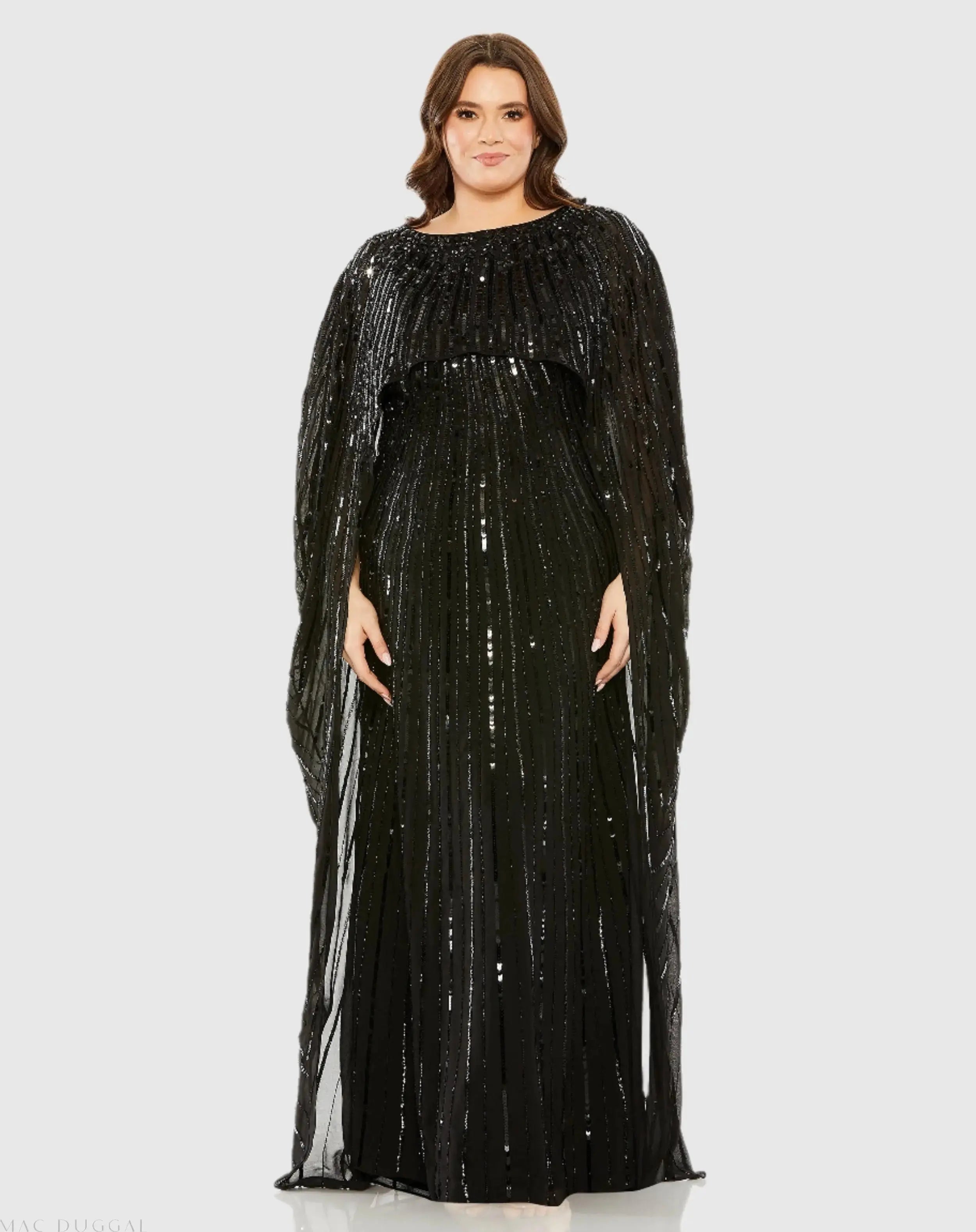 Embellished Column Cape Gown-Myartka