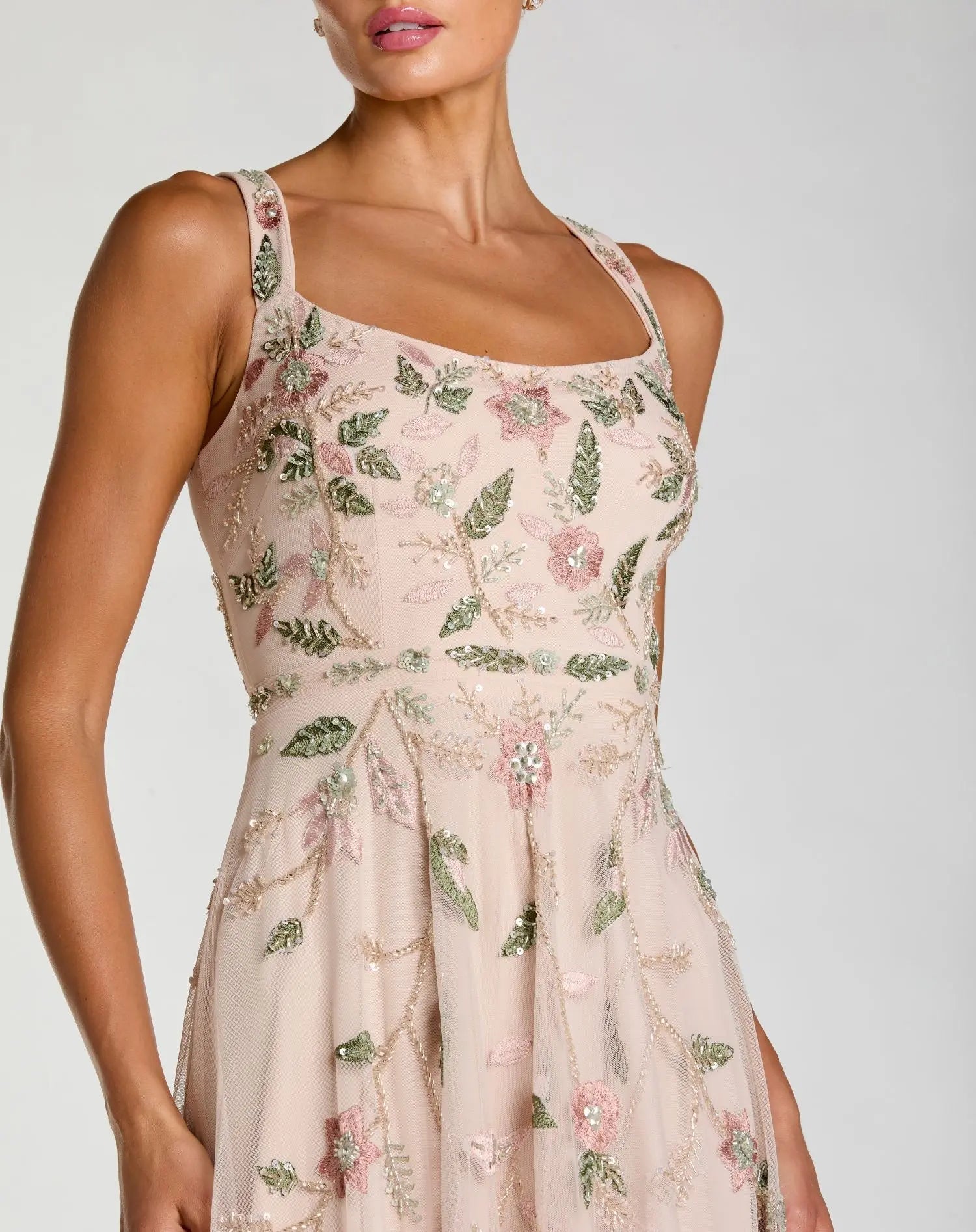 Pink Ruffle Midi Dress with Floral Embroidery-Myartka