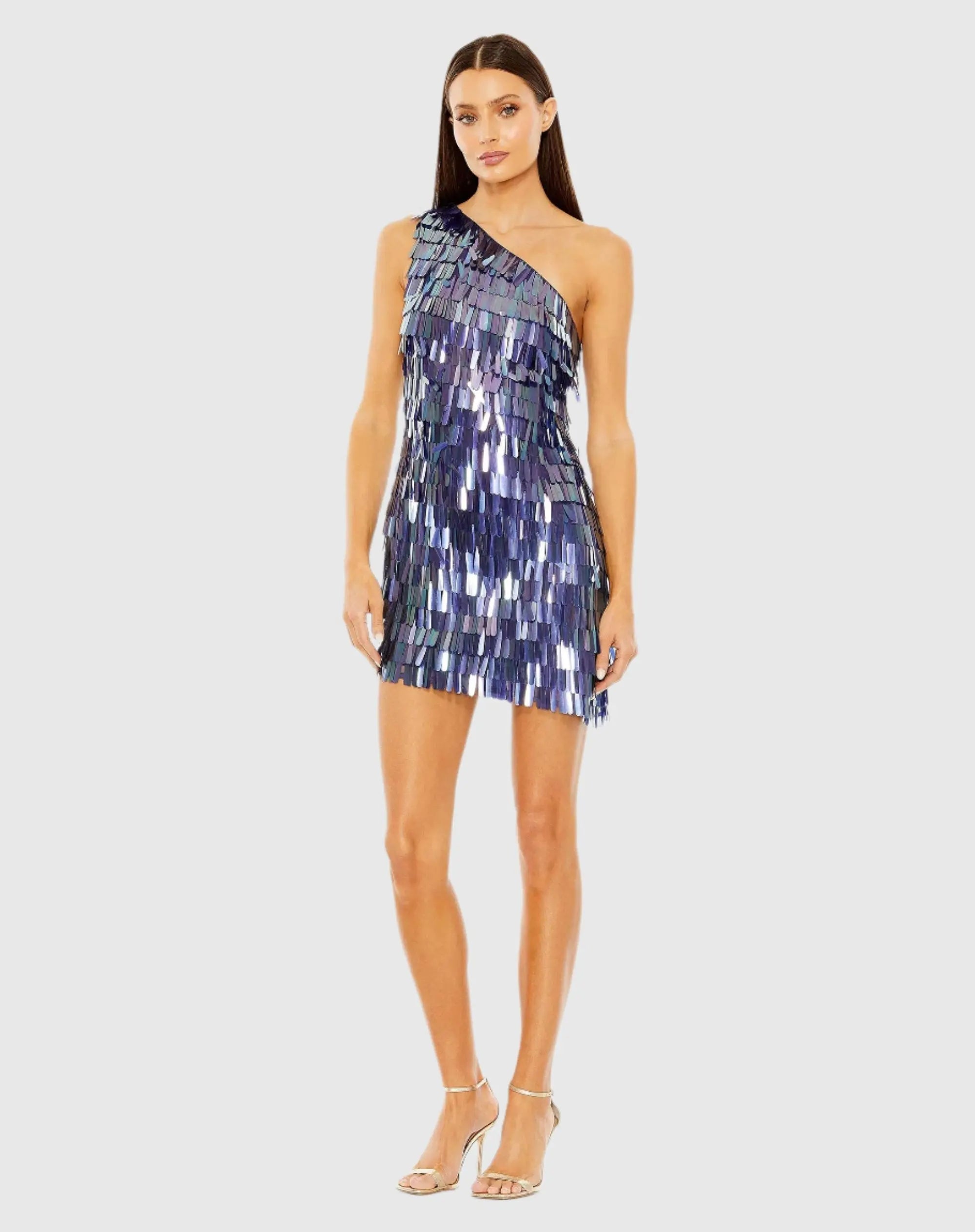 Multicolor One Shoulder Ombre Fringe Paillette Mini Dress-Myartka