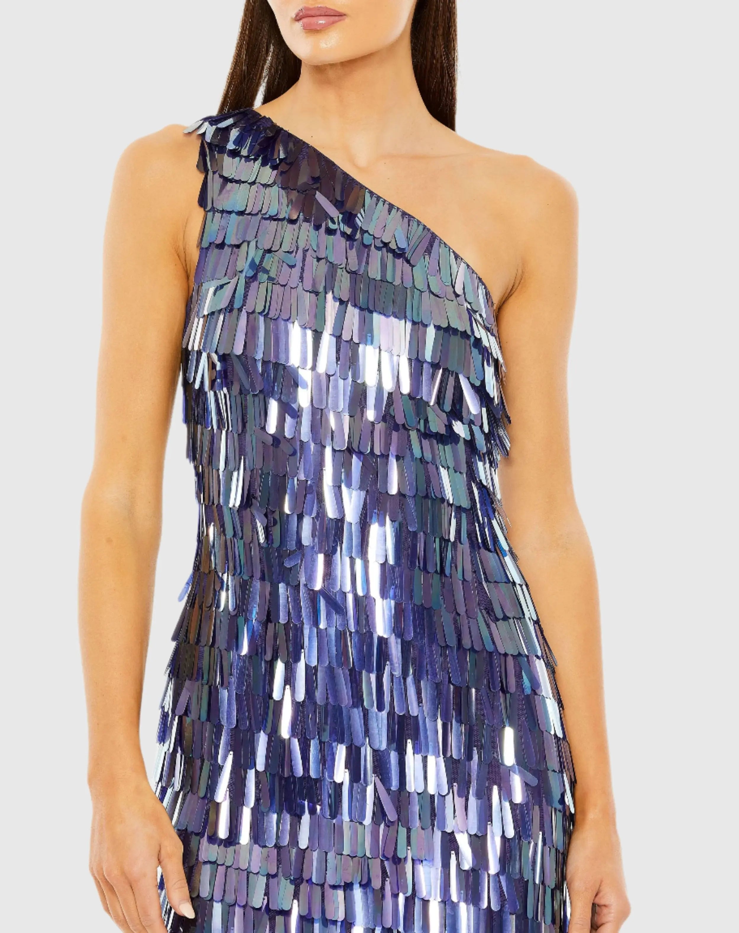 Multicolor One Shoulder Ombre Fringe Paillette Mini Dress-Myartka