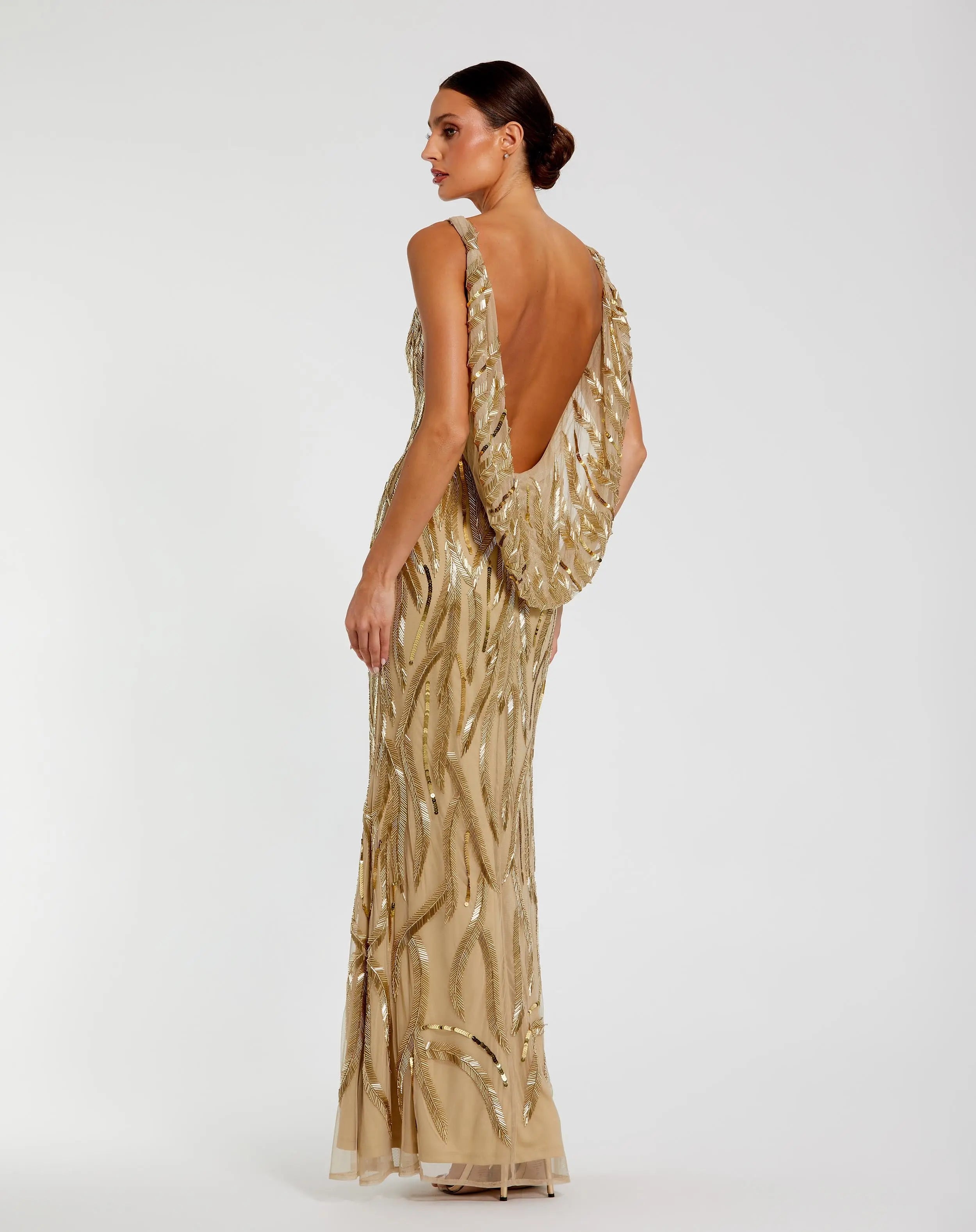 Gold High Neck Sleeveless Embellished Gown-Myartka