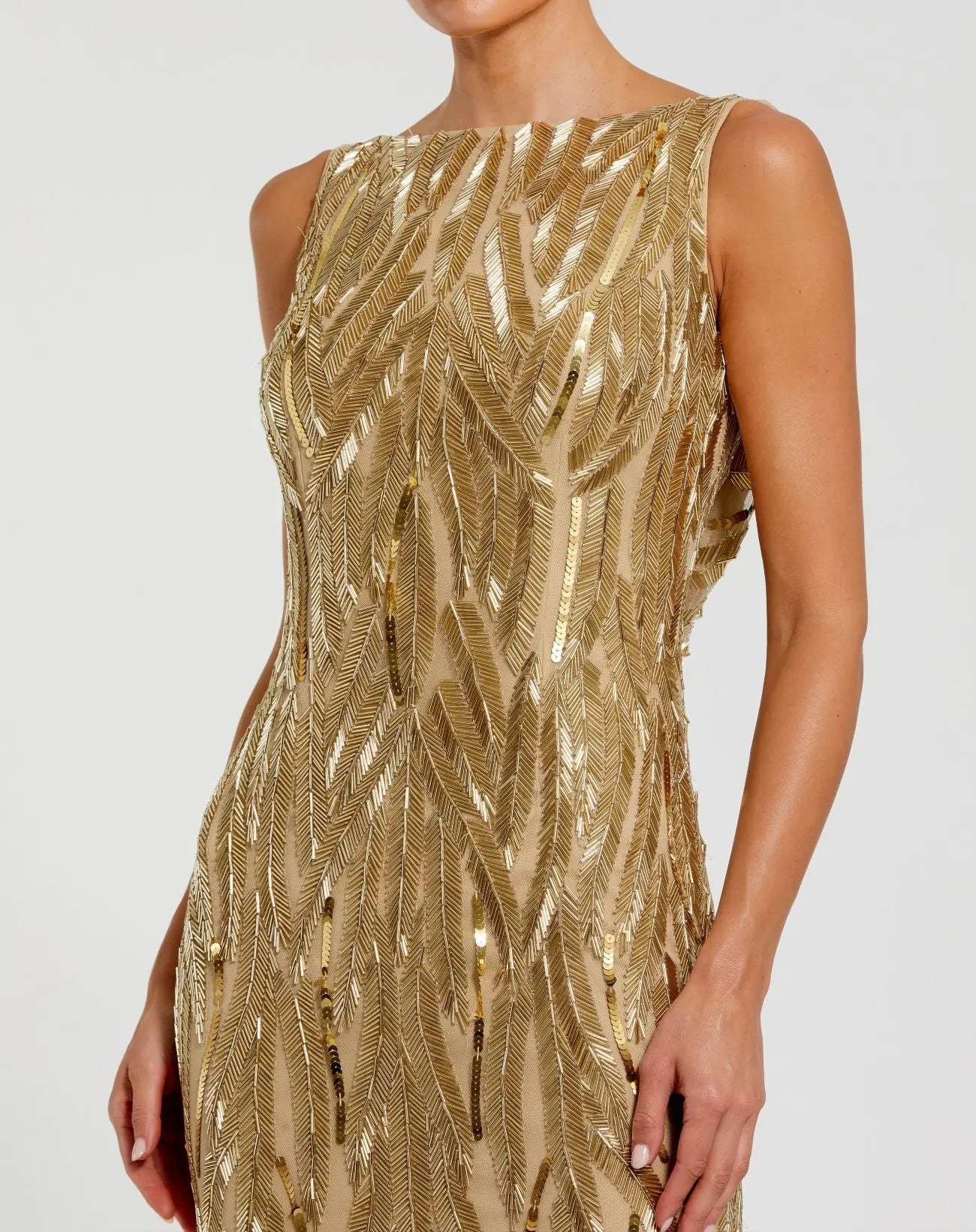 Gold High Neck Sleeveless Embellished Gown-Myartka