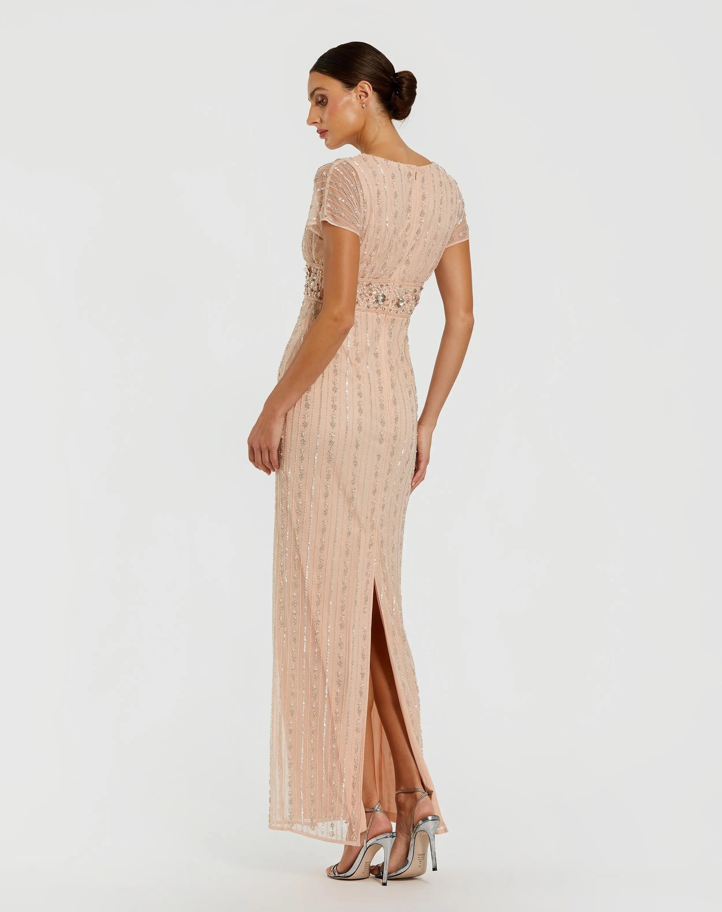 Light Pink Beaded Blouson Column Gown-Myartka