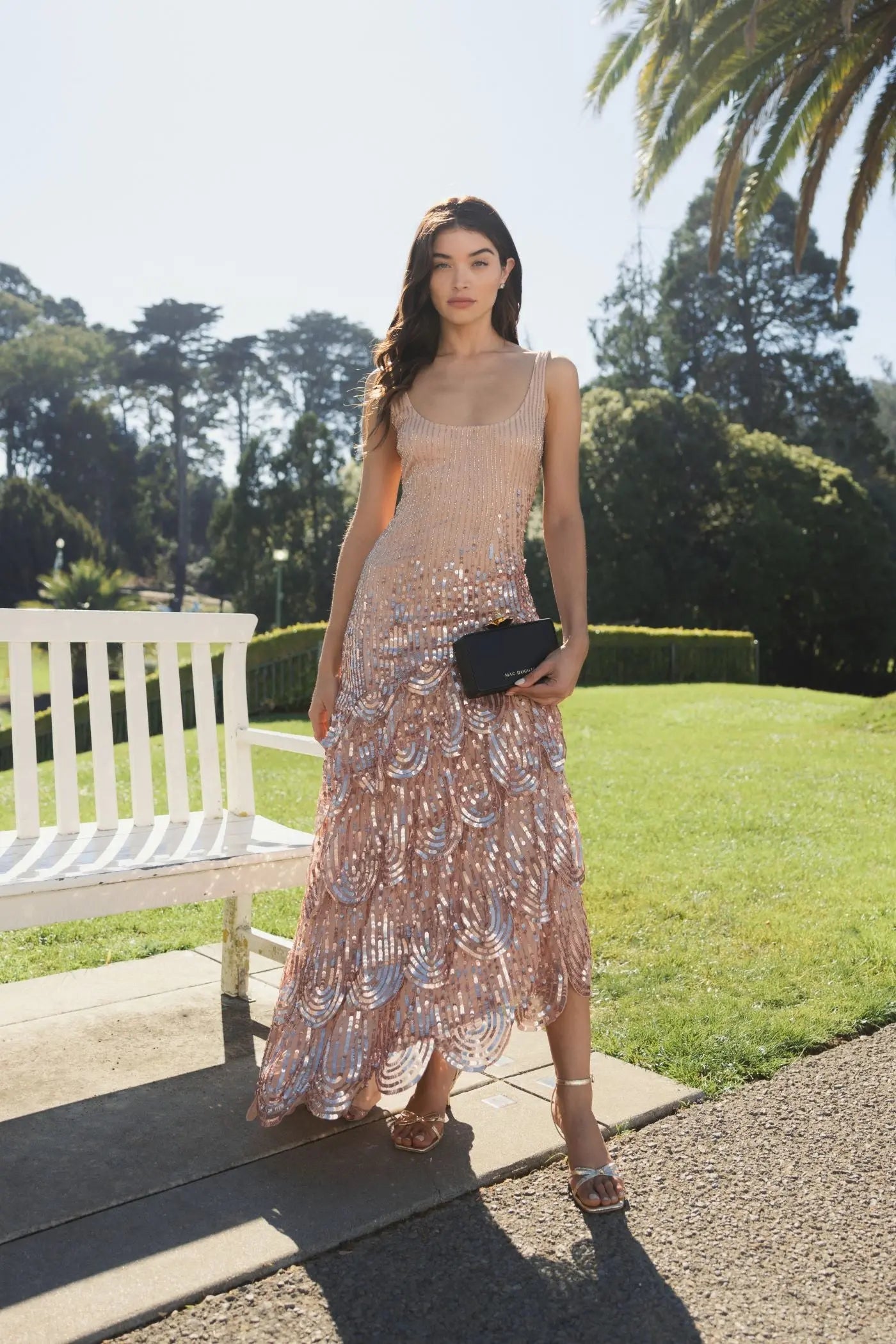 Pink Asymmetrical Scallop Hem Embellished Dress-Myartka