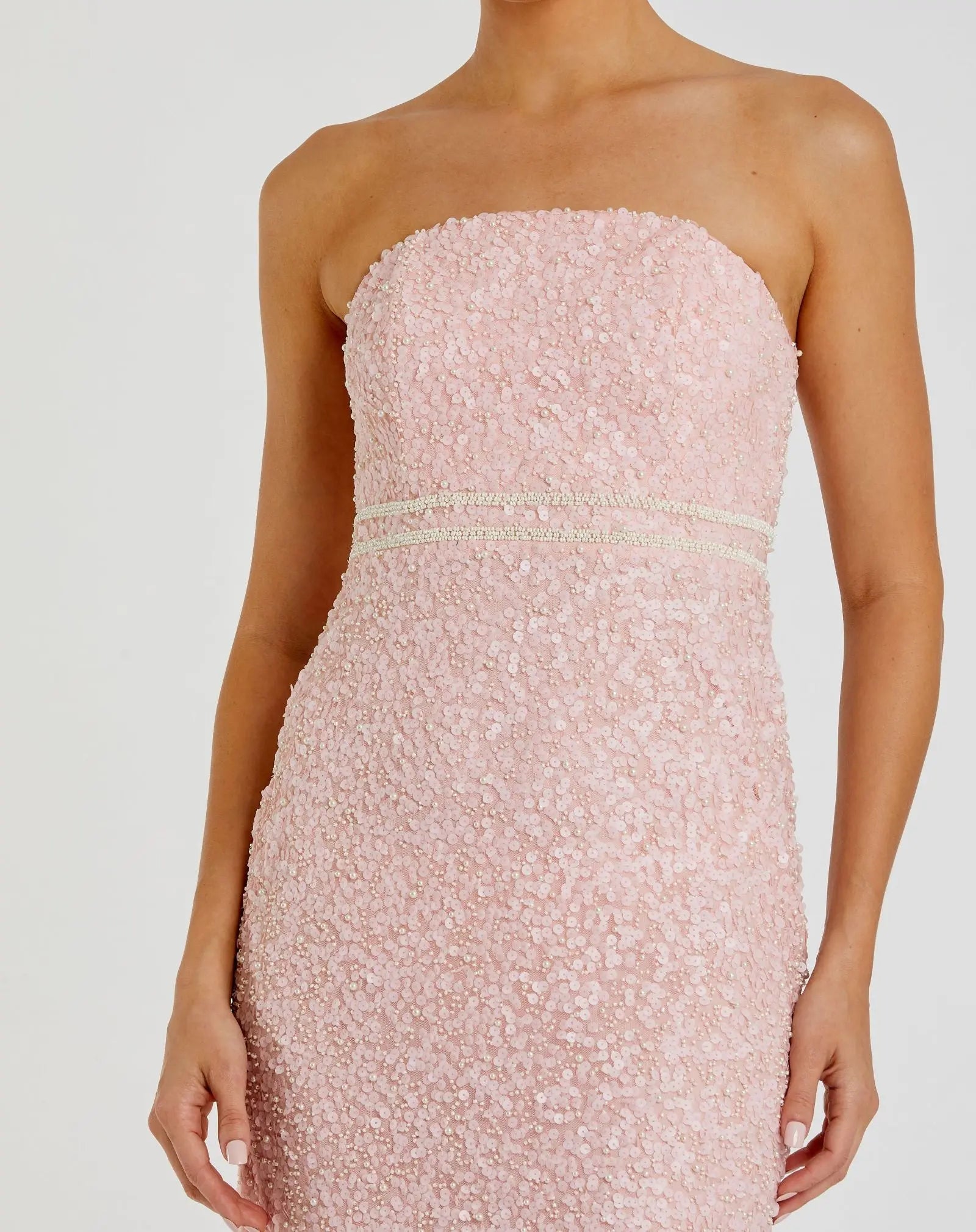 Pink Pearl Embellished Strapless Midi Dress-Myartka