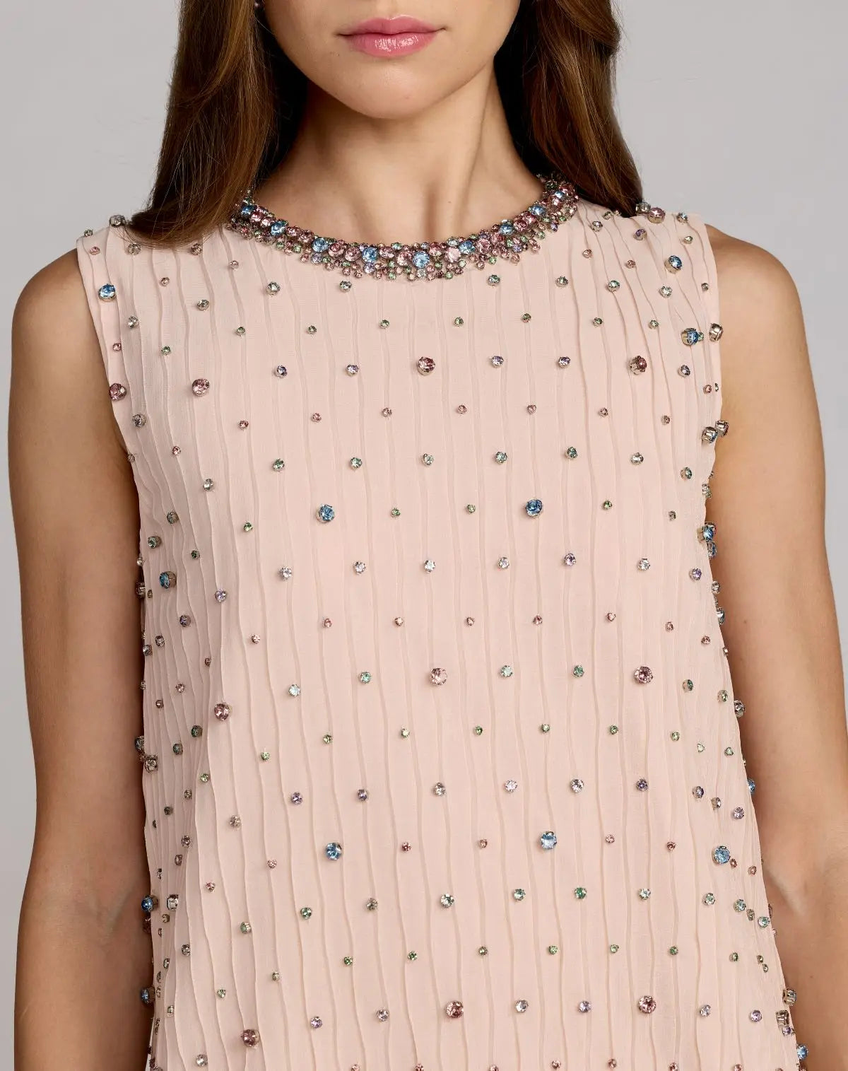 Light Pink Embellished Sleeveless Shift Mini Dress-Myartka