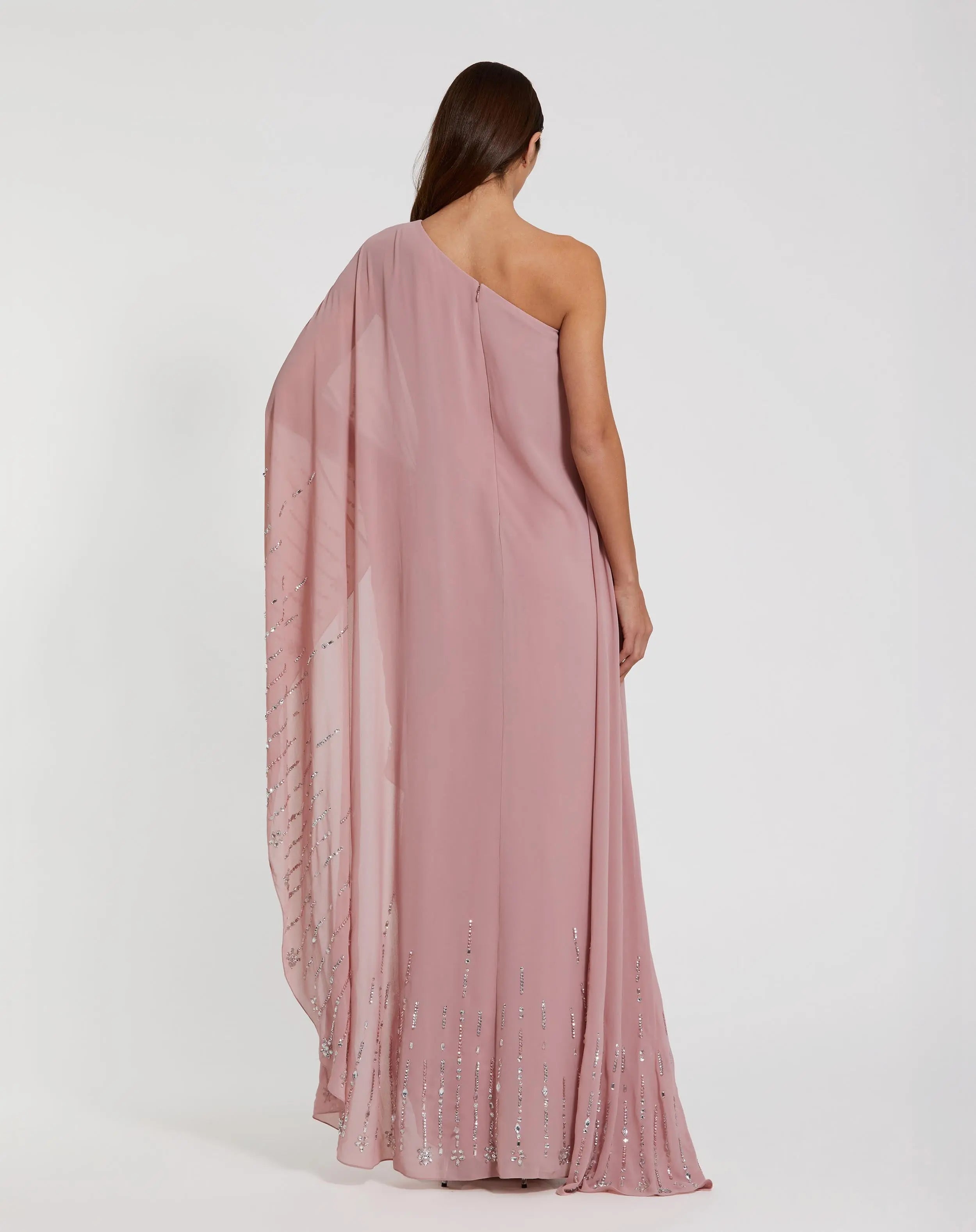 Pink One Shoulder Embellished Trim Kaftan Gown-Myartka