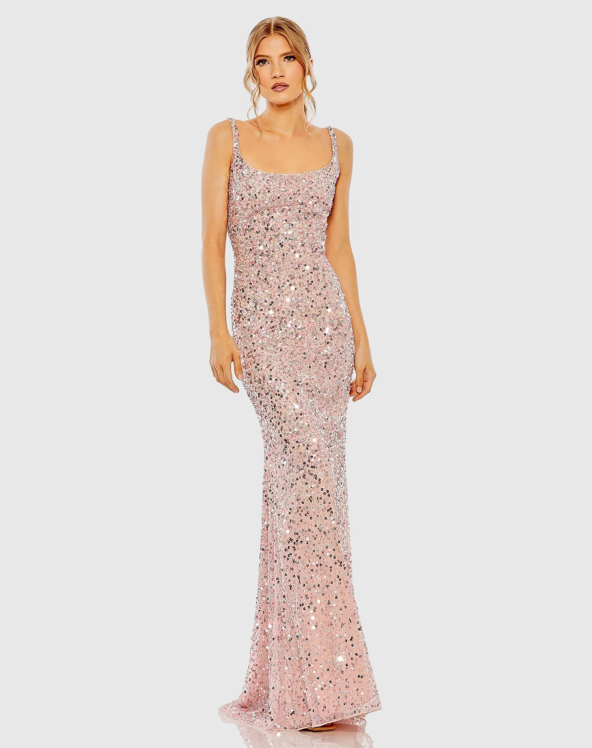 Petite Pink Sequined Low Back Slip Gown-Myartka