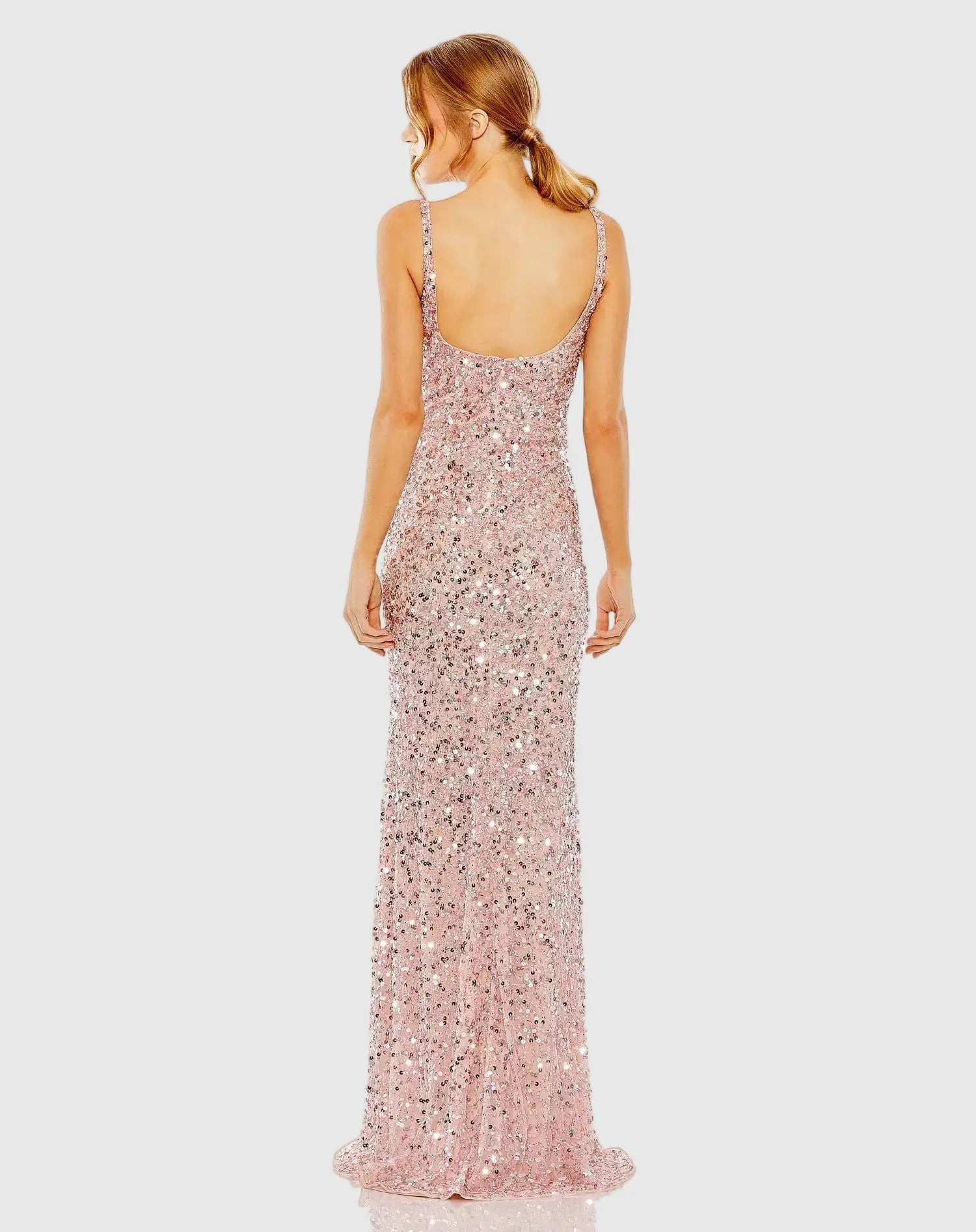 Petite Pink Sequined Low Back Slip Gown-Myartka