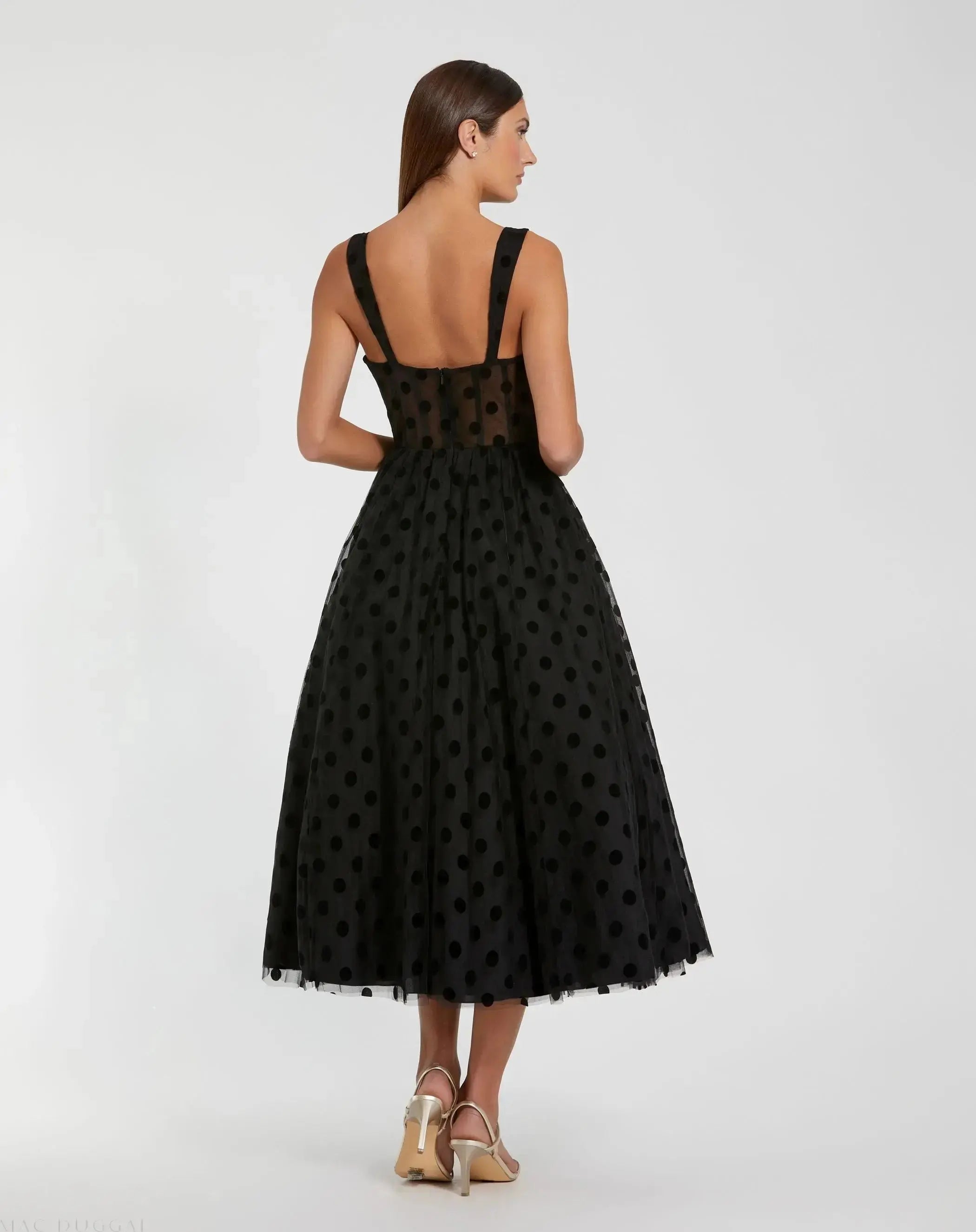 Petite Black Polka Dot Tulle A-Line Midi Dress-Myartka