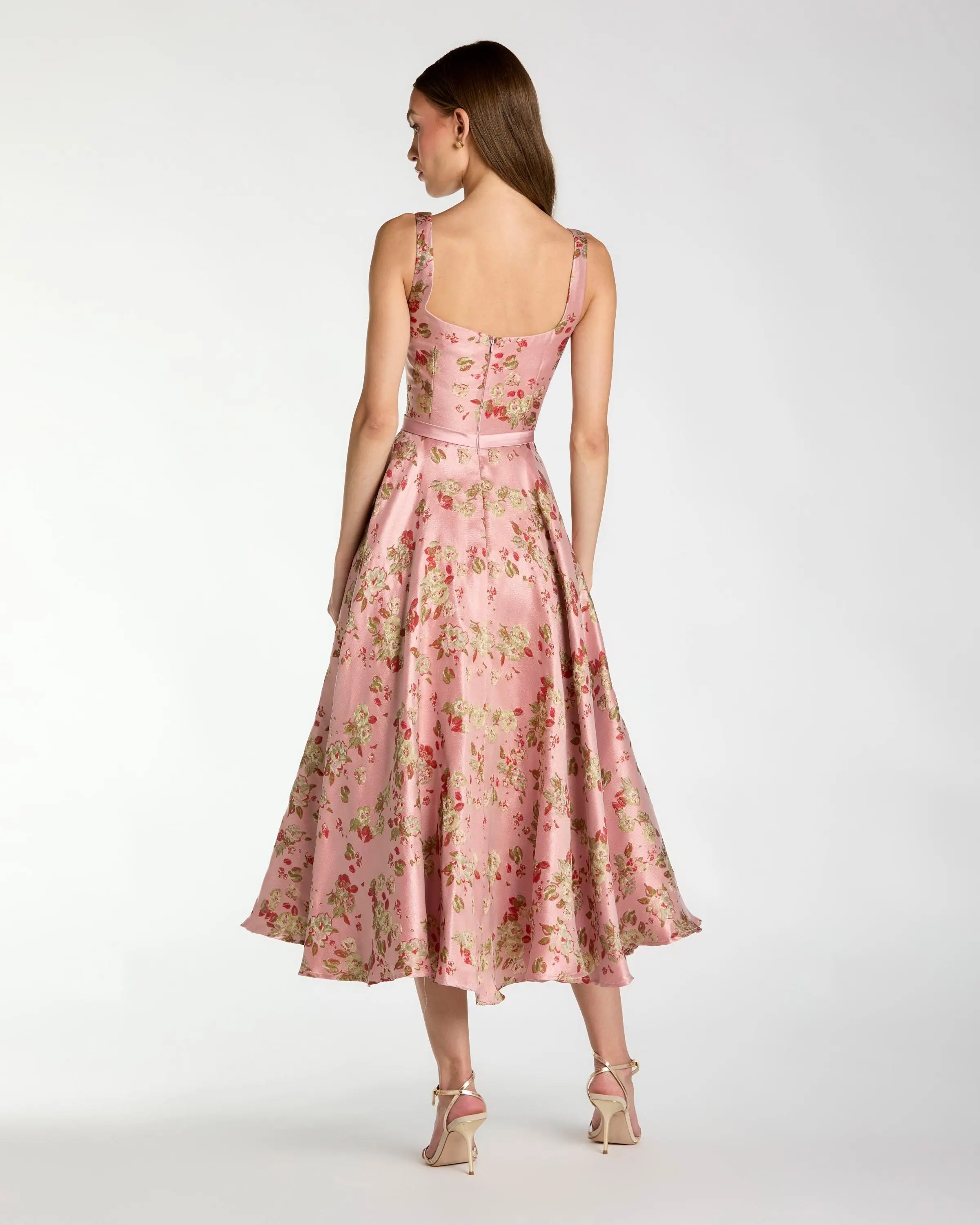 Petite Pink Sleeveless Brocade A Line Midi Dress-Myartka