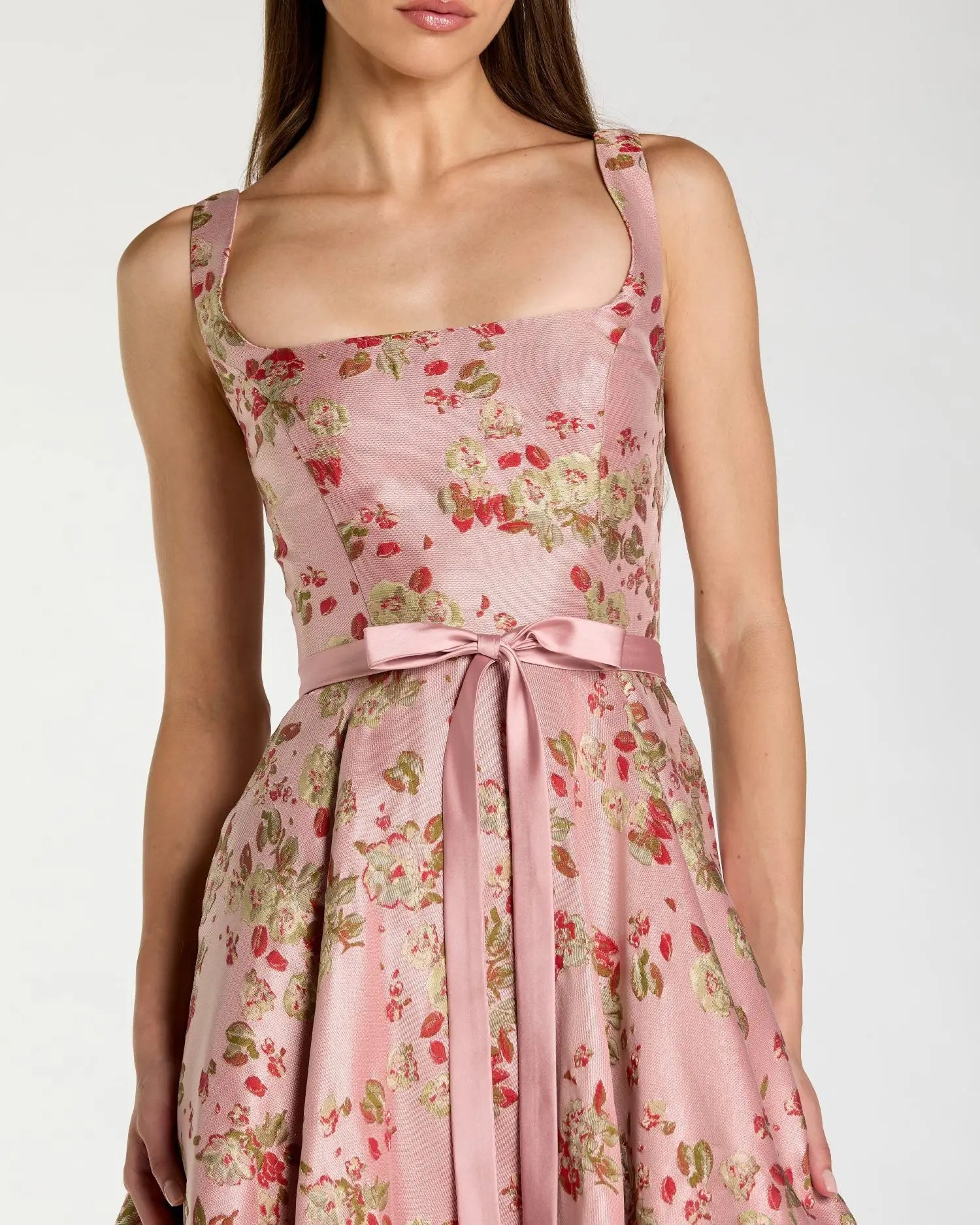 Petite Pink Sleeveless Brocade A Line Midi Dress-Myartka