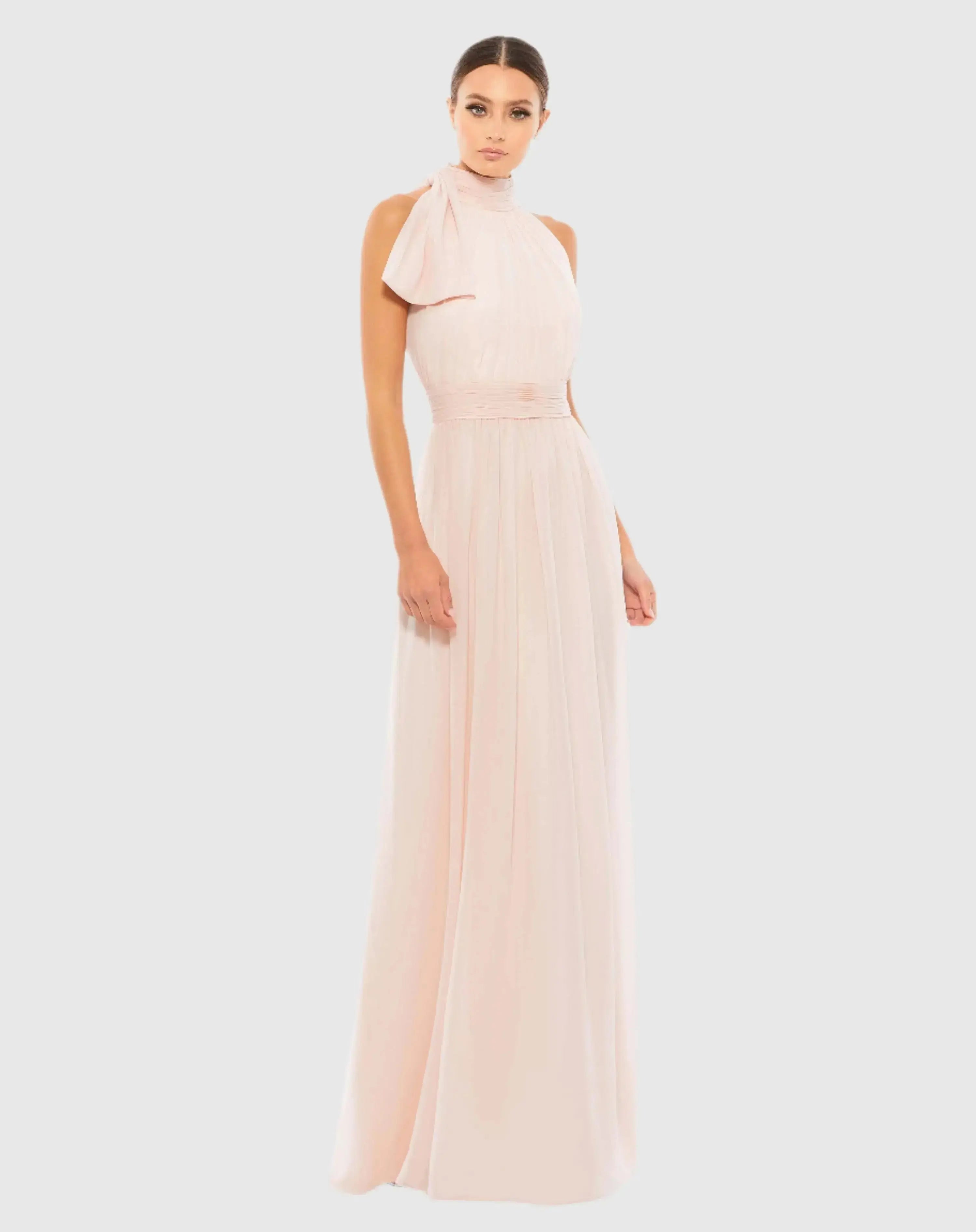 Petite Pink A Line Gown with High Neckline-Myartka