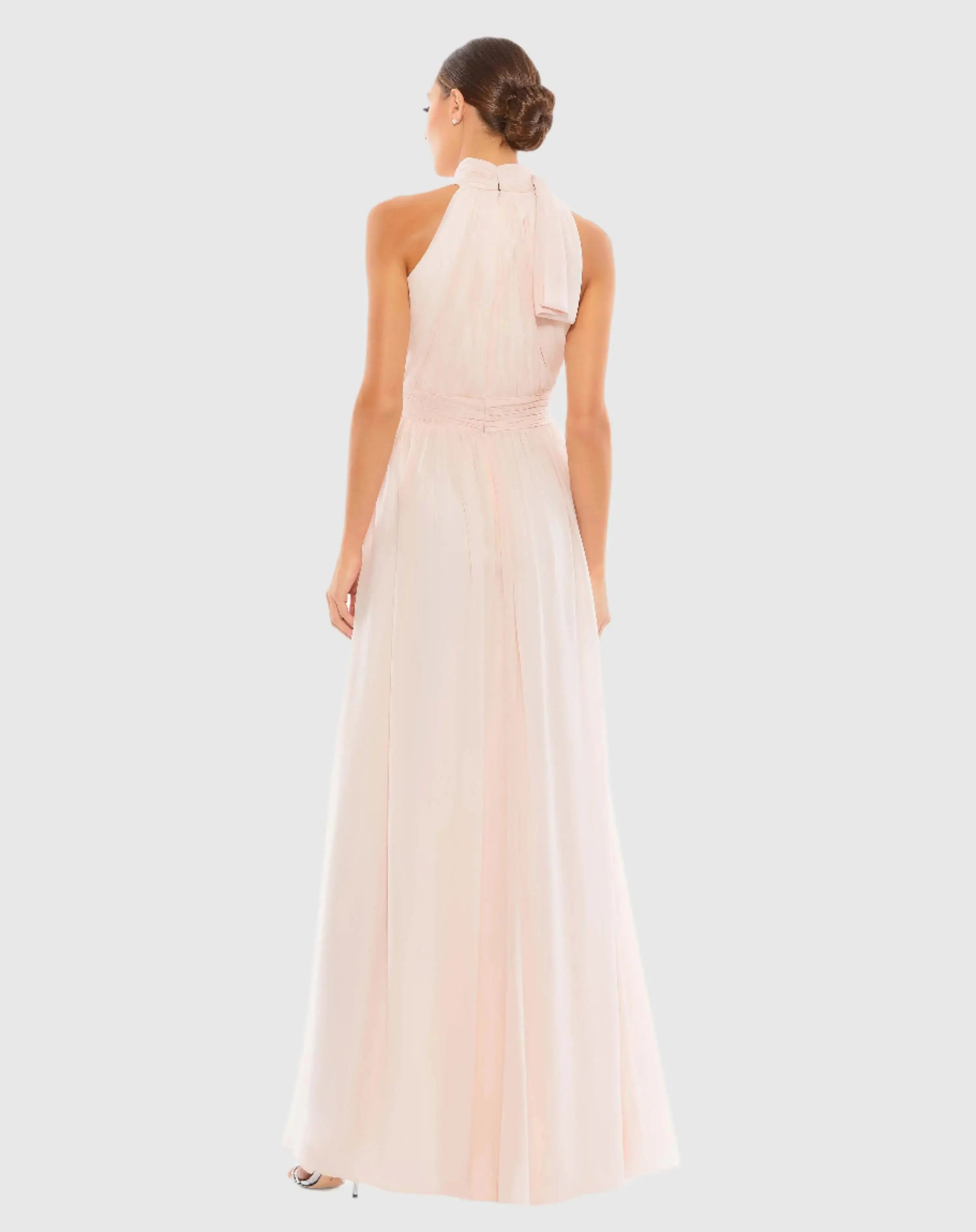 Petite Pink A Line Gown with High Neckline-Myartka
