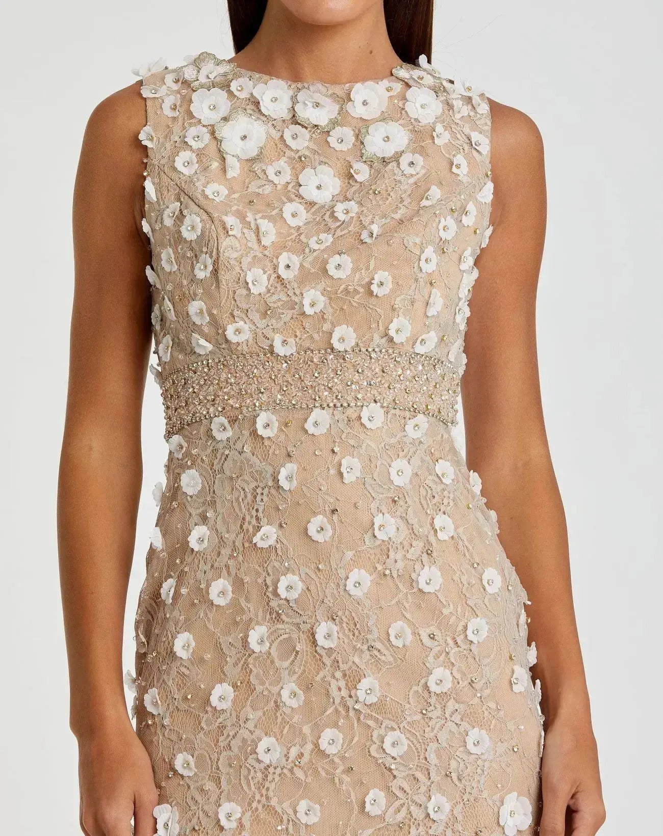 Petite Nude Floral Applique Sleeveless Midi Dress-Myartka