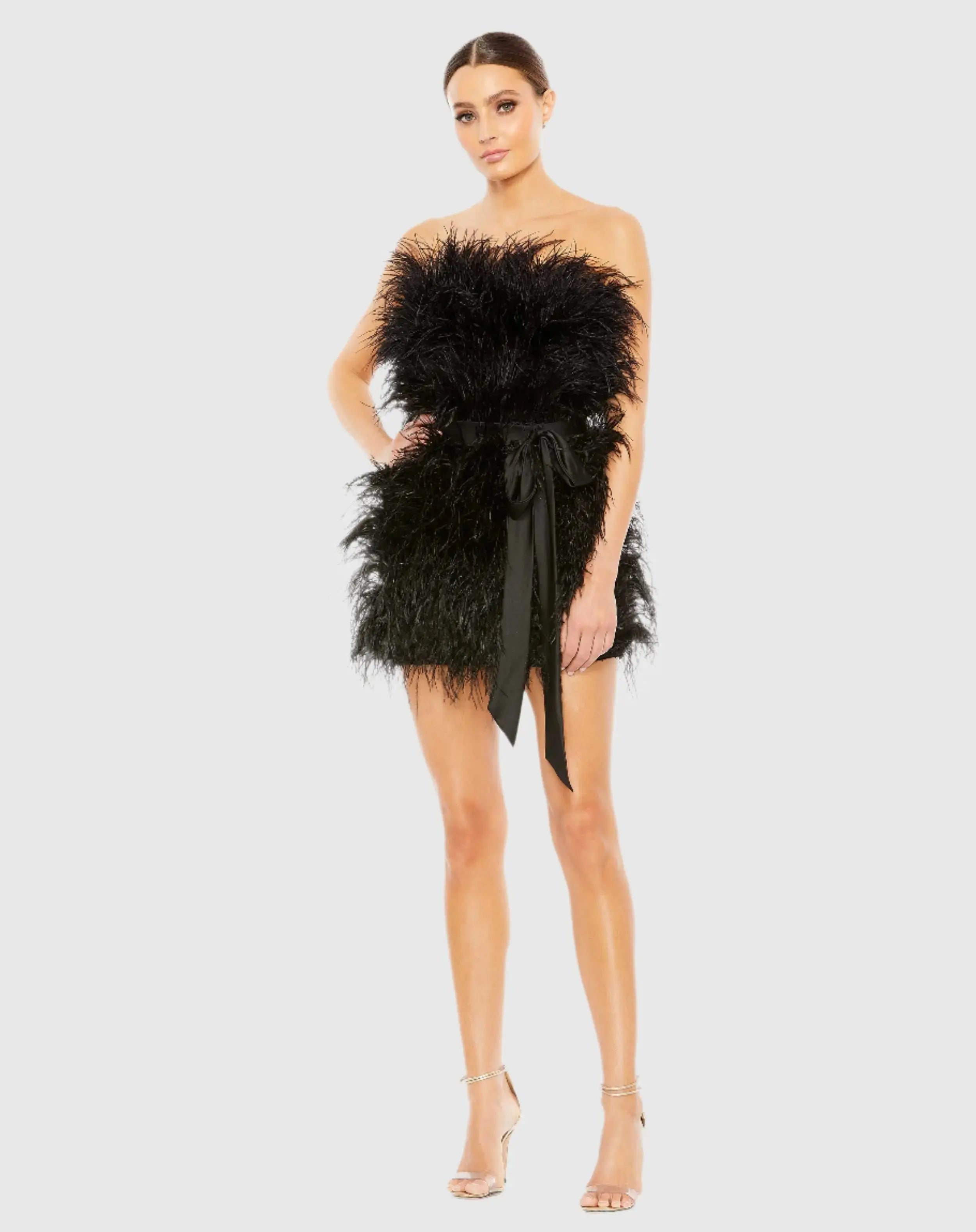Black Feather Strapless Mini Dress - FINAL SALE-Myartka