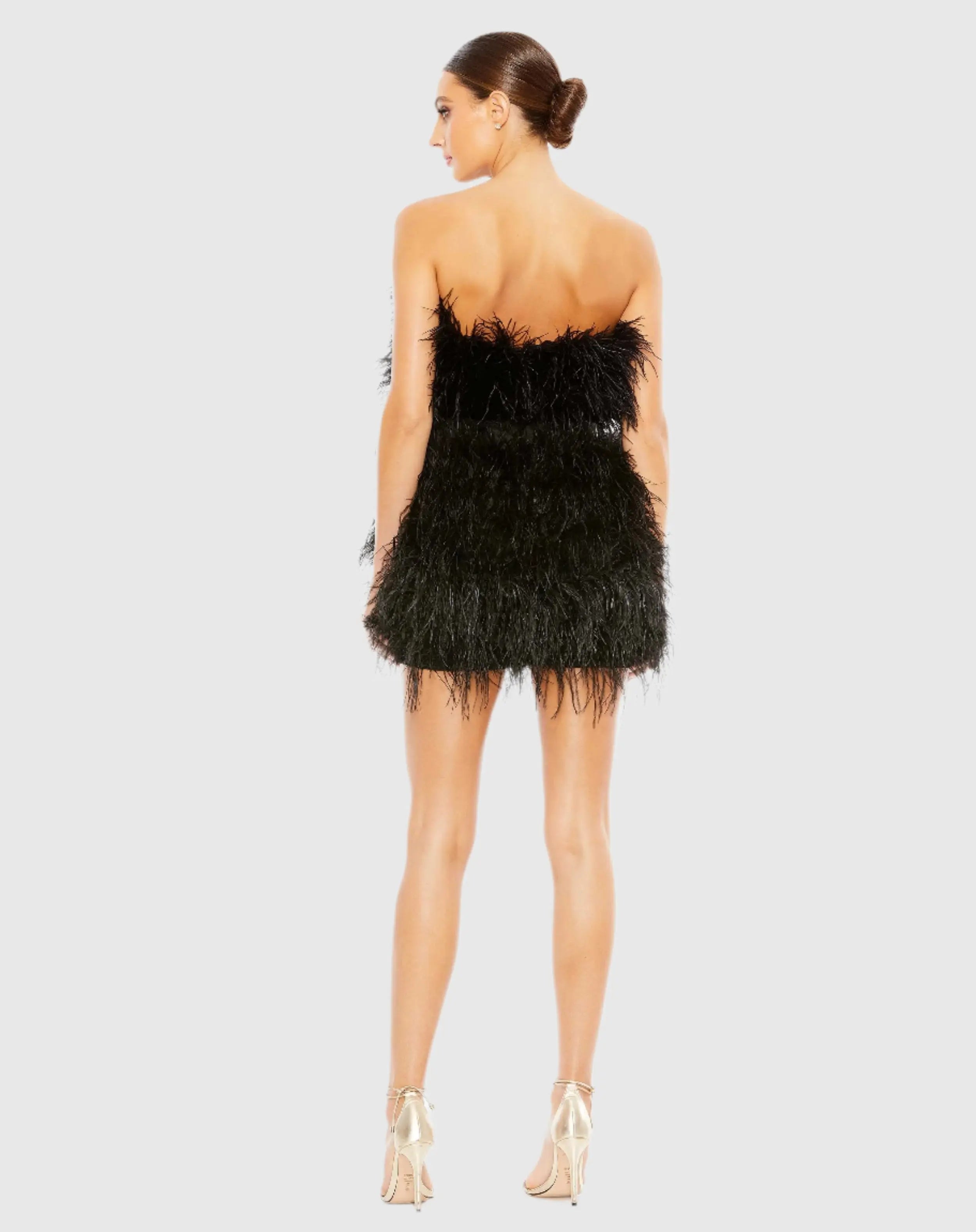 Black Feather Strapless Mini Dress - FINAL SALE-Myartka