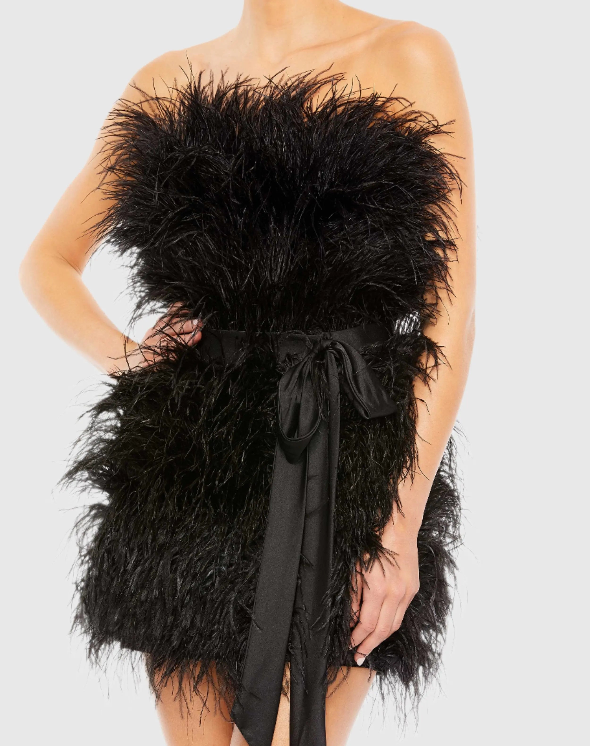 Black Feather Strapless Mini Dress - FINAL SALE-Myartka