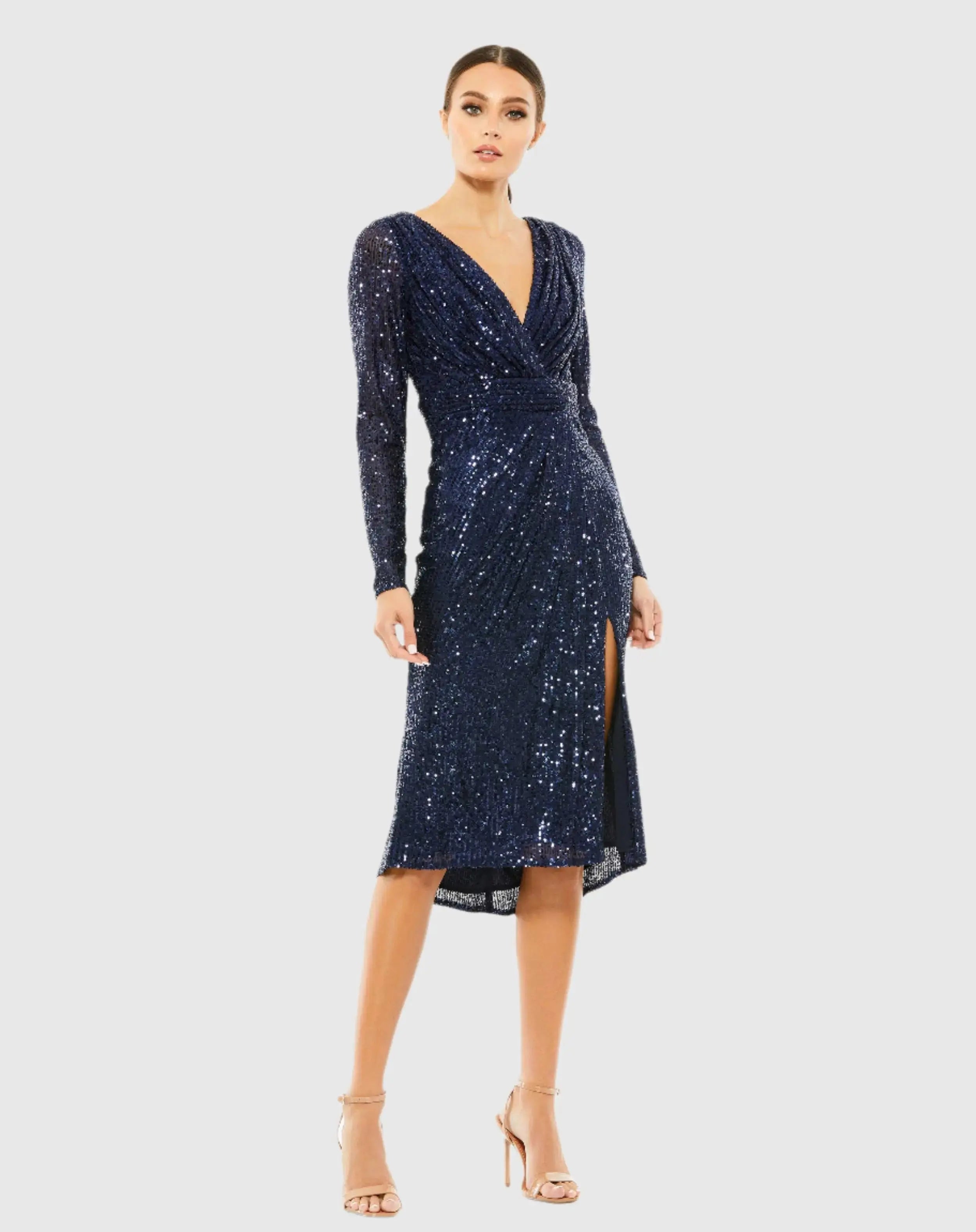 Sequined Long Sleeve Midi Dress-Myartka