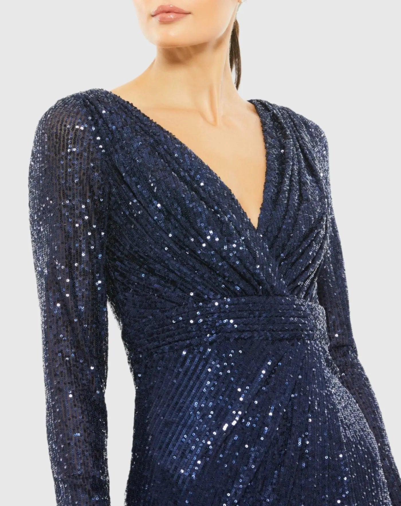 Navy Long Sleeve Midi Sequin Dress-Myartka