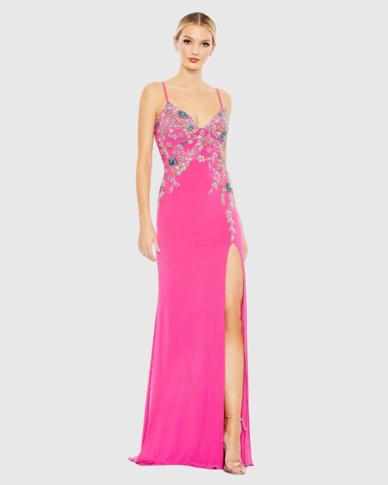 Pink Multi Color Beaded Floral Cami Gown-Myartka