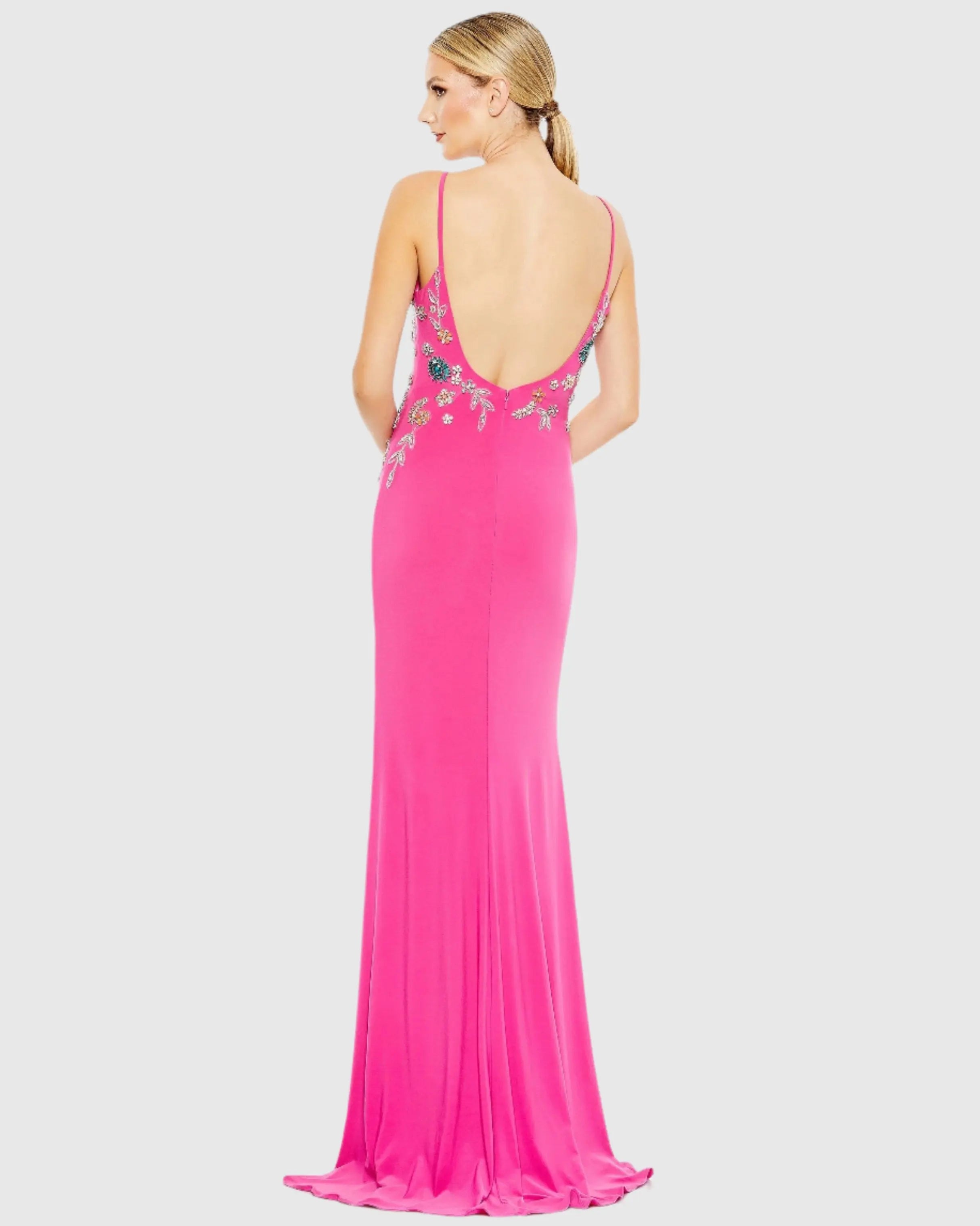 Pink Multi Color Beaded Floral Cami Gown-Myartka