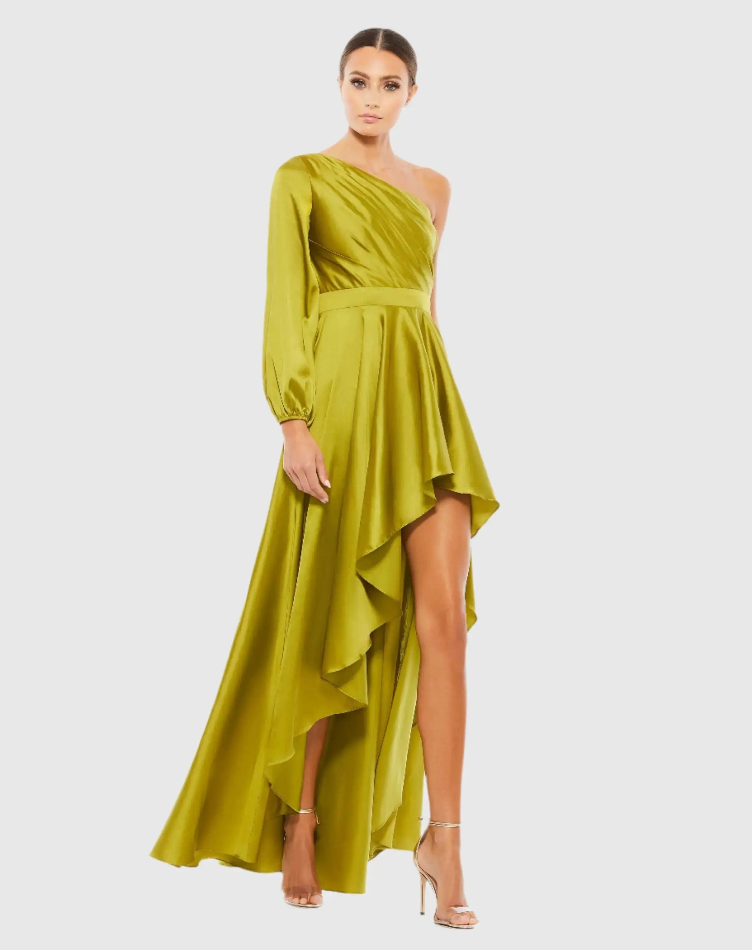 High Low One Shoulder Flowy Gown-Myartka
