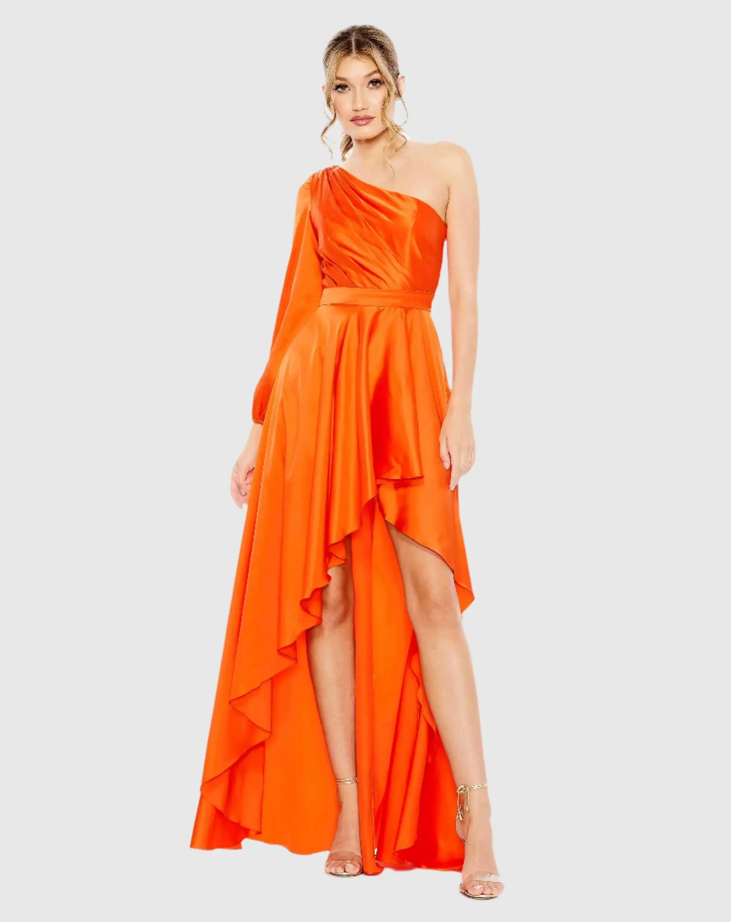 High Low One Shoulder Flowy Gown-Myartka