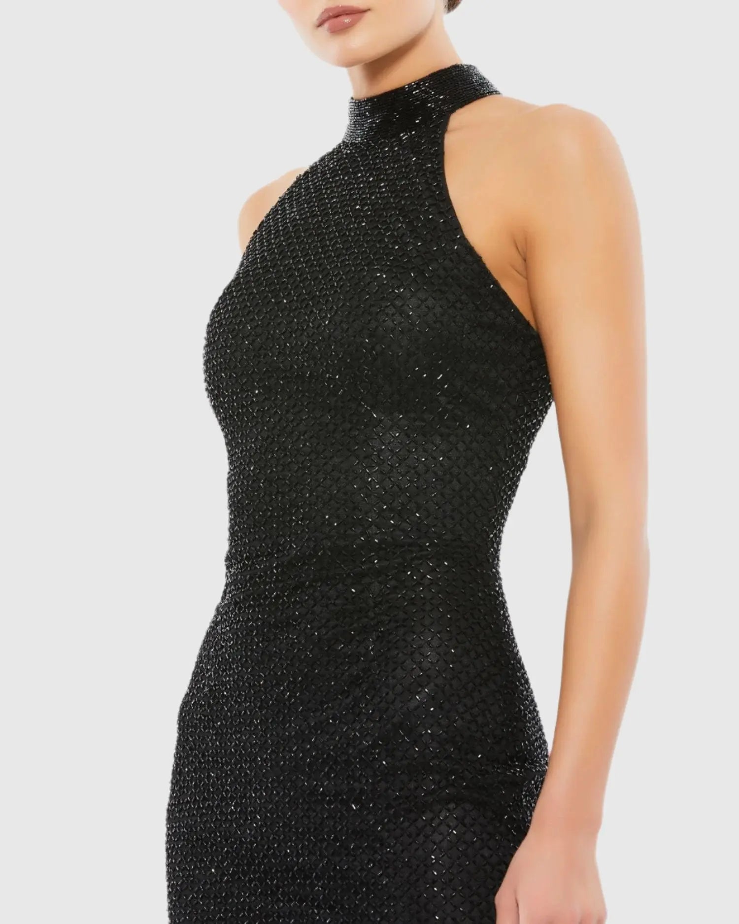 Black High Neck Halter Sleeveless Midi Dress-Myartka