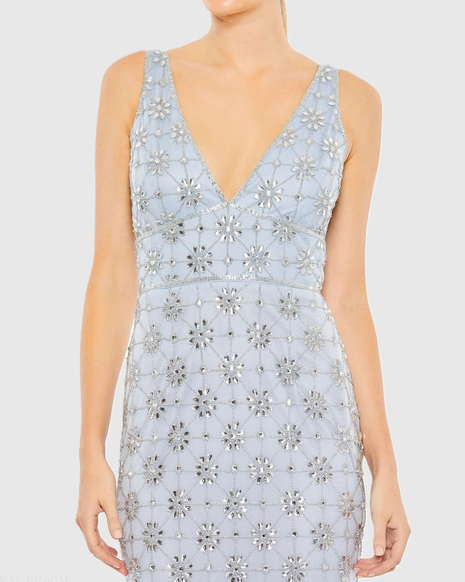 Blue Embellished Sleeveless V Neck Gown-Myartka