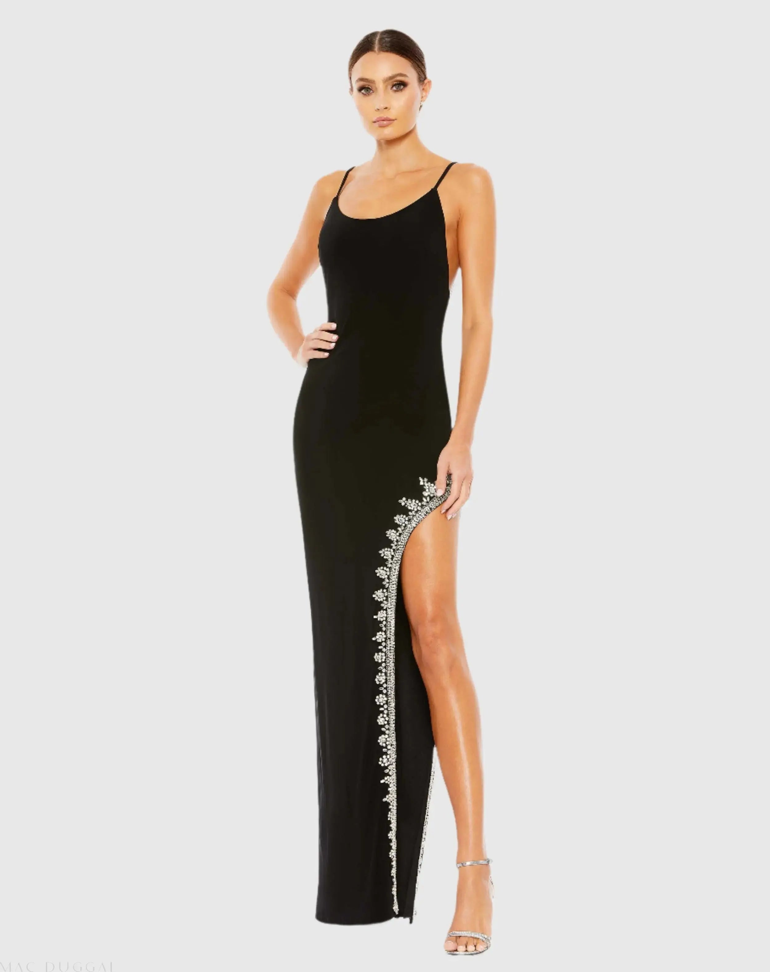 Rhinestone Encrusted Side Slit Cami Bodycon Gown-Myartka