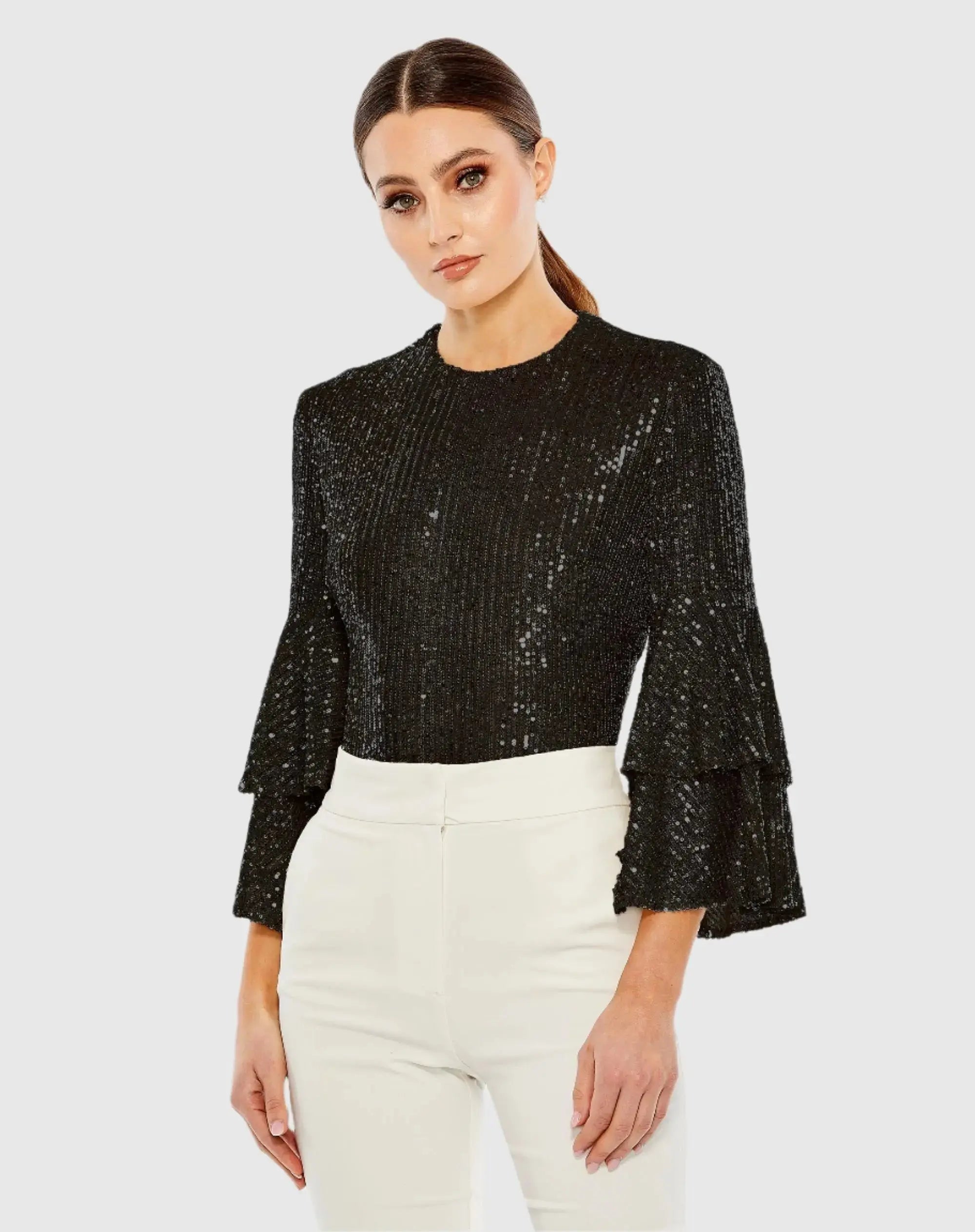 Ruffle 3/4 Sleeve Sequin Bodysuit - FINAL SALE-Myartka