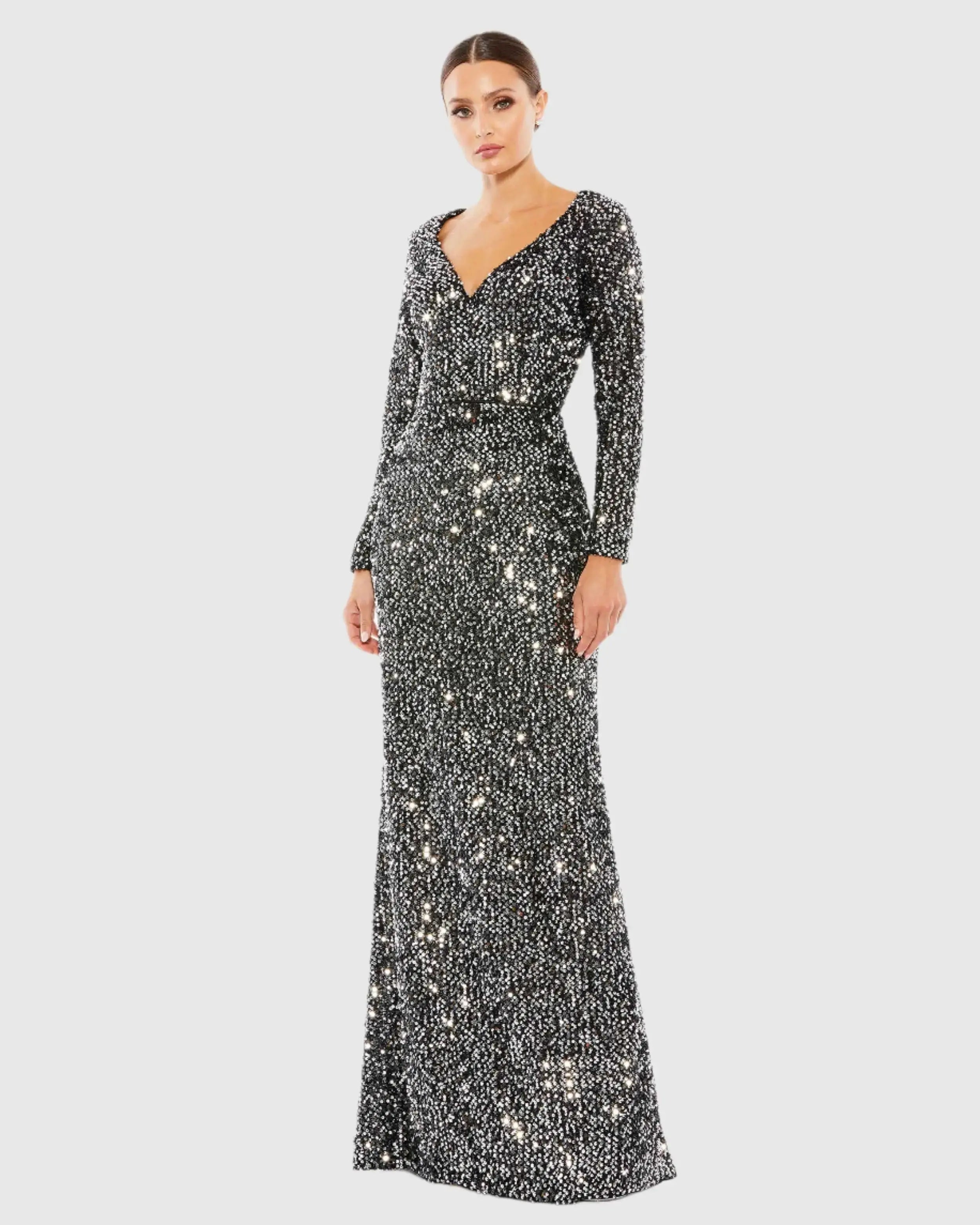 Long Sleeve Sequined Gown-Myartka