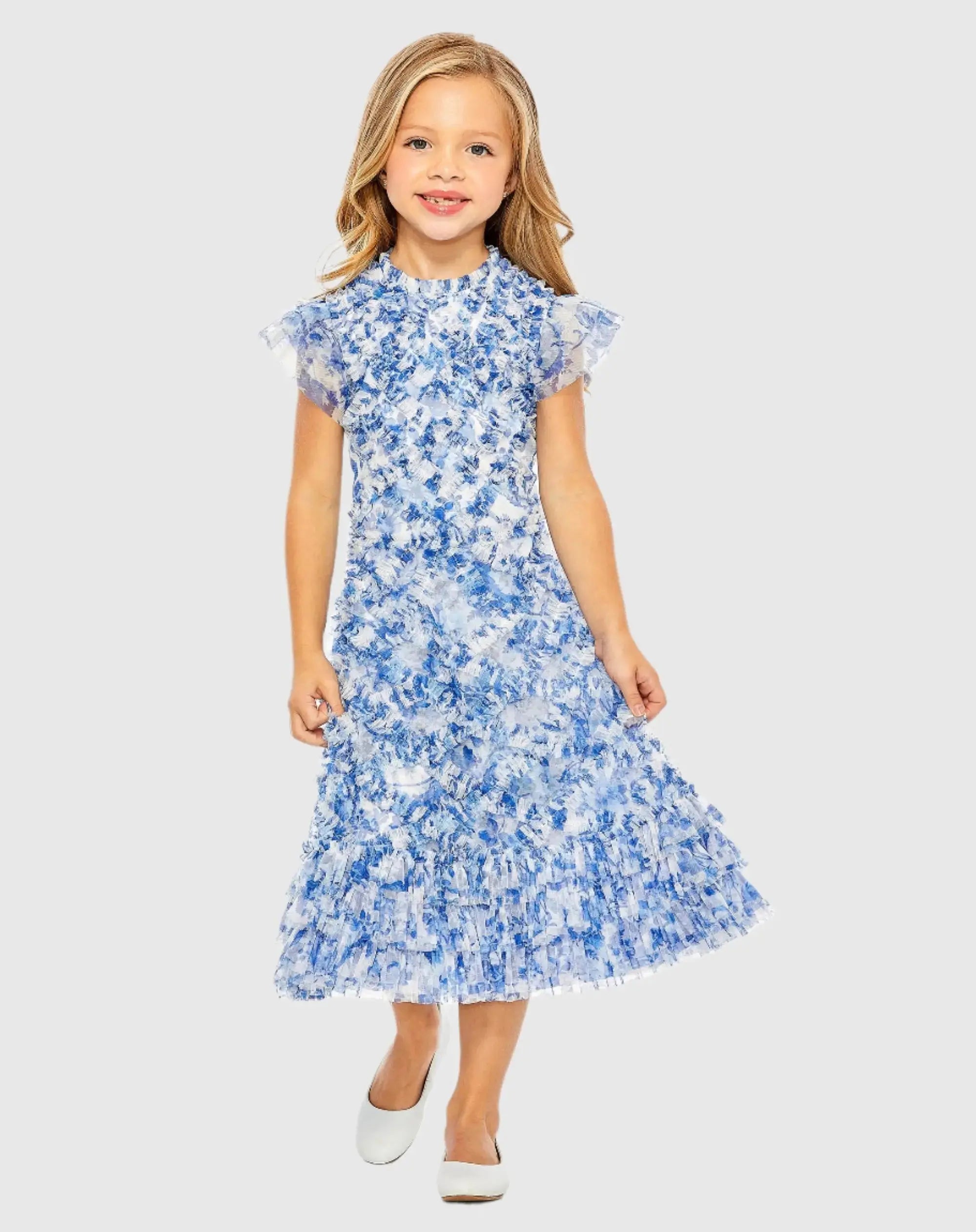 Girls High Neck Ruffle Tiered Mini Dress-Myartka