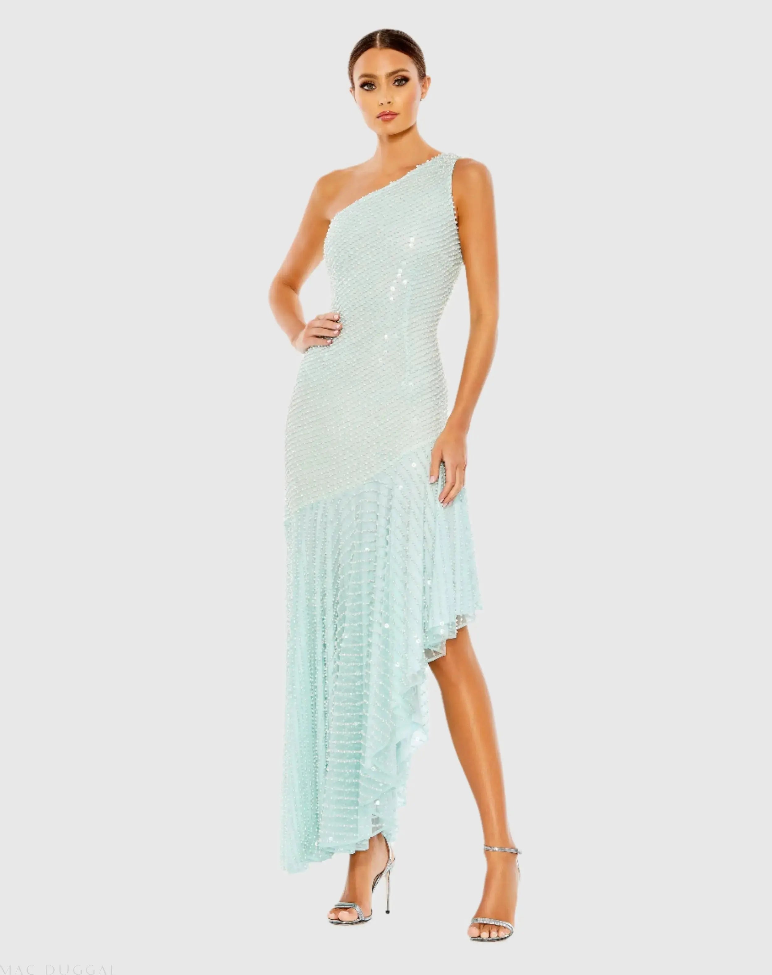 One Shoulder Asymmetrical Hem Dress-Myartka