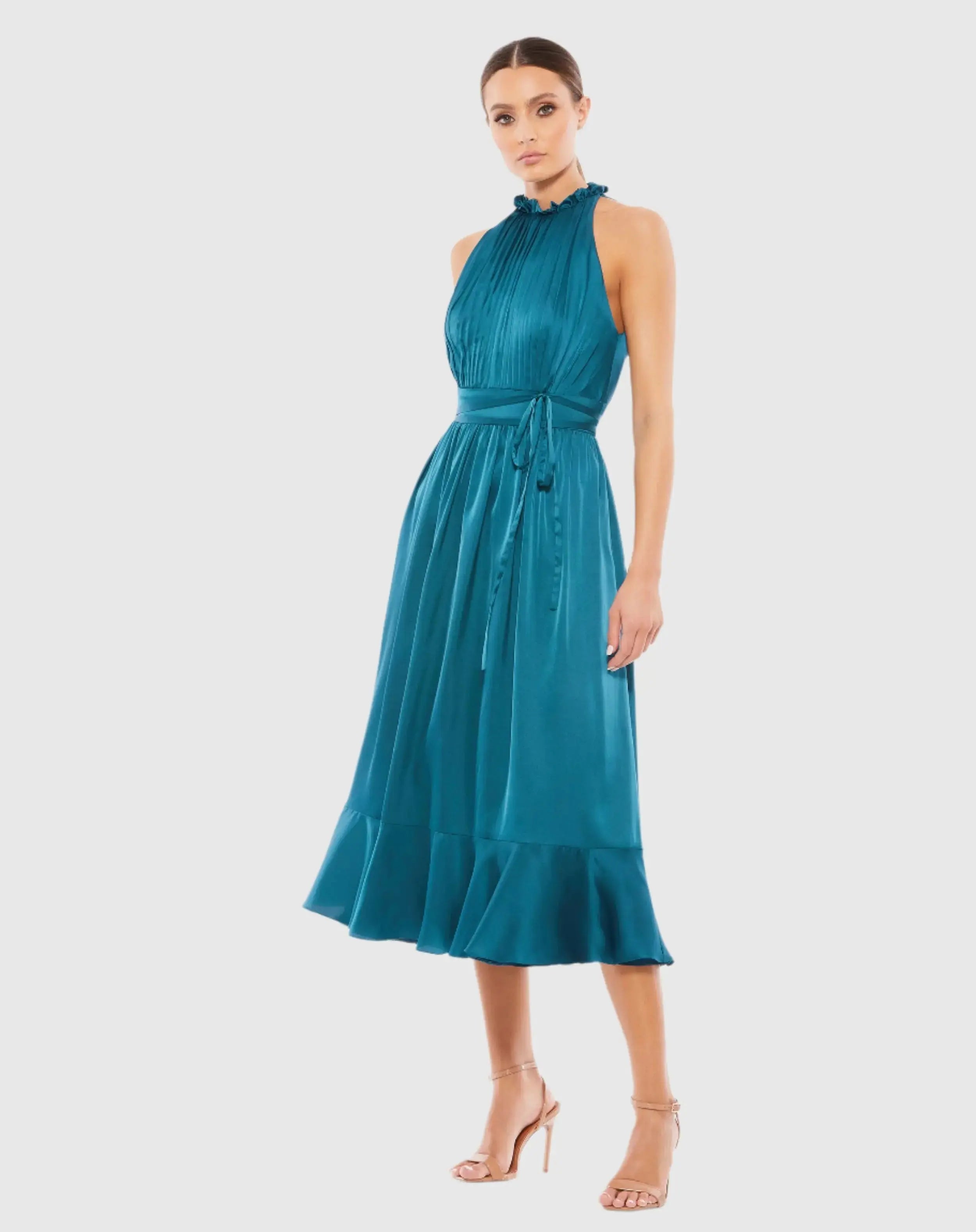 Ruffle Halter Neck Midi Dress-Myartka