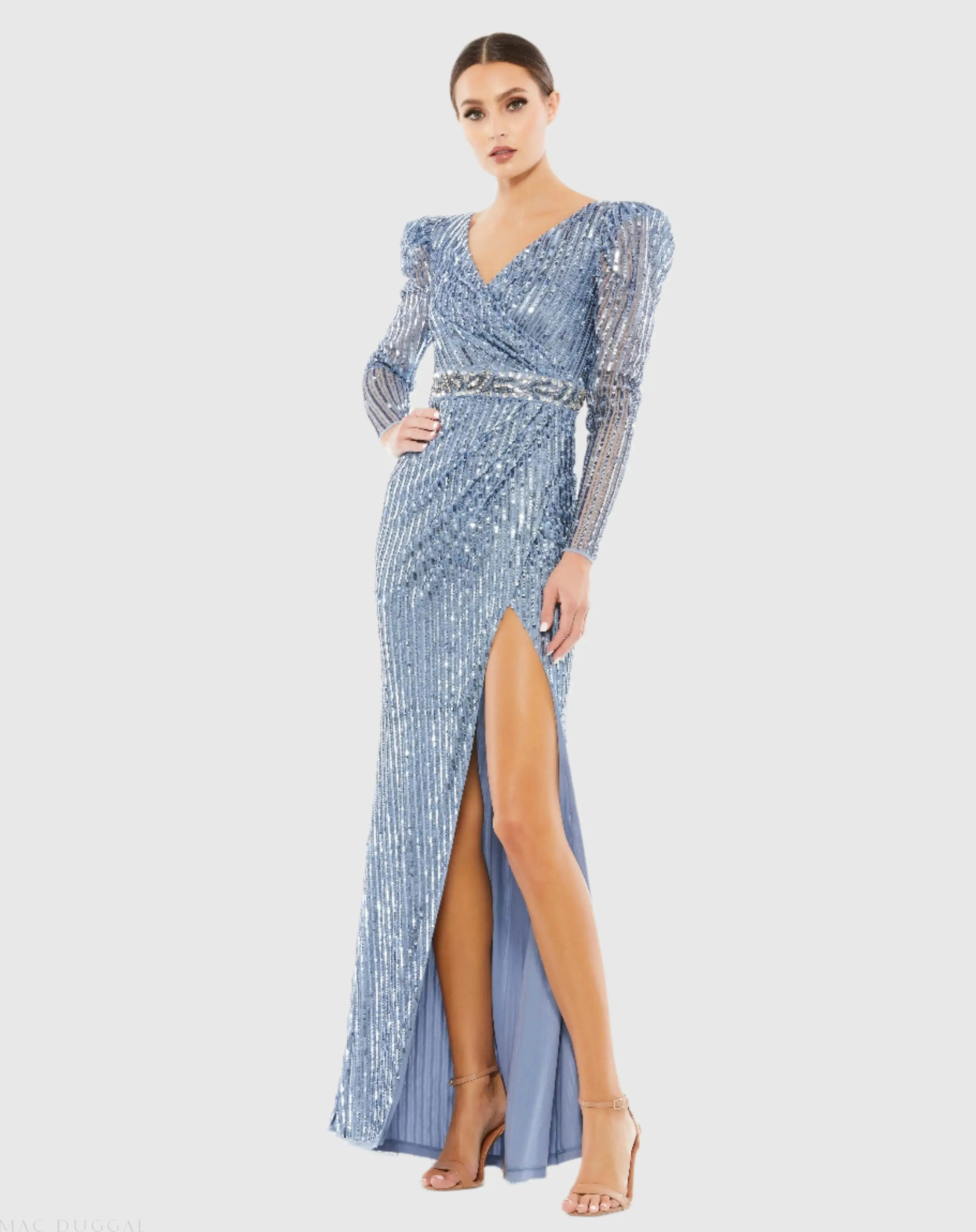 Sequin Puff Sleeve Surplice Gown-Myartka