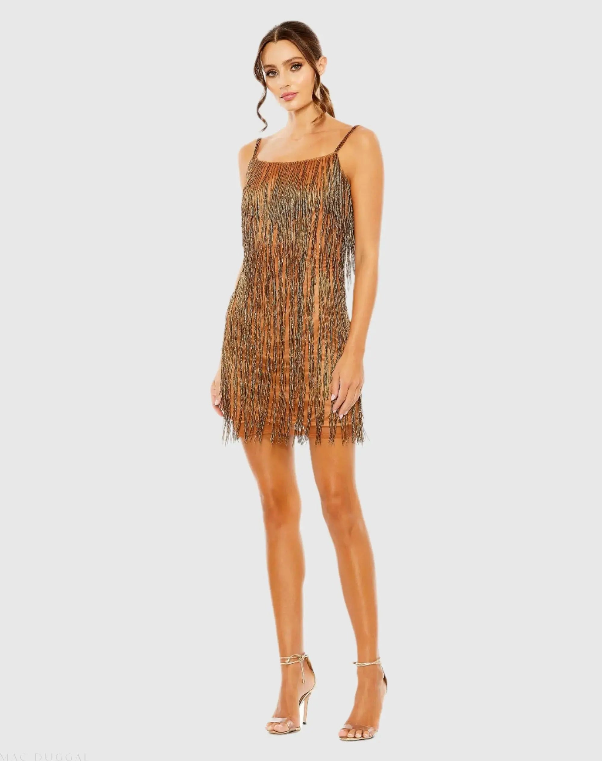 Scoop Neck Embellished Beaded Fringe Dress-Myartka