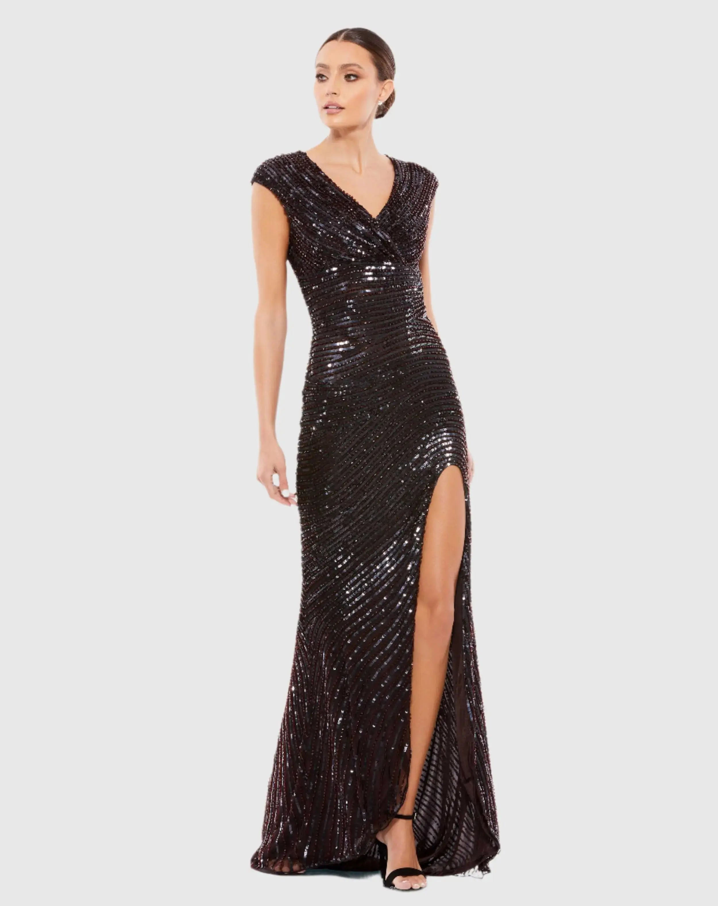 Cap Sleeve Sequined Evening Gown-Myartka