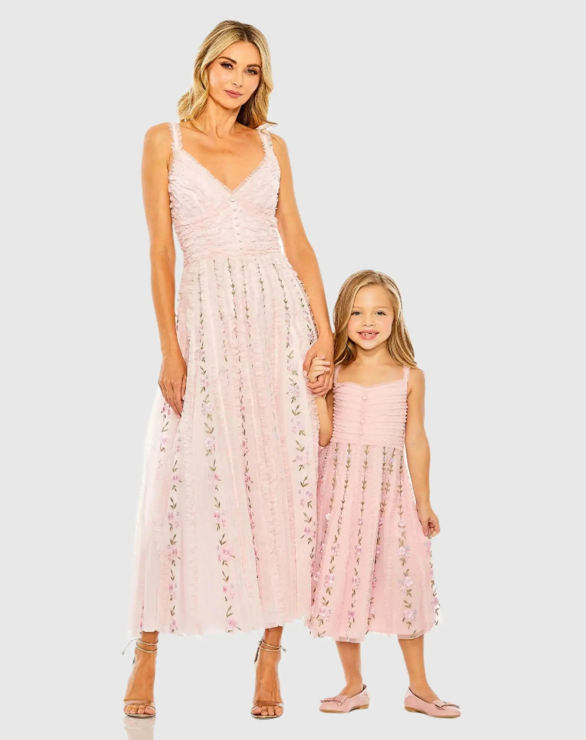 Pink Girls Ruffle Floral Embroidered Detail Mini Dress-Myartka