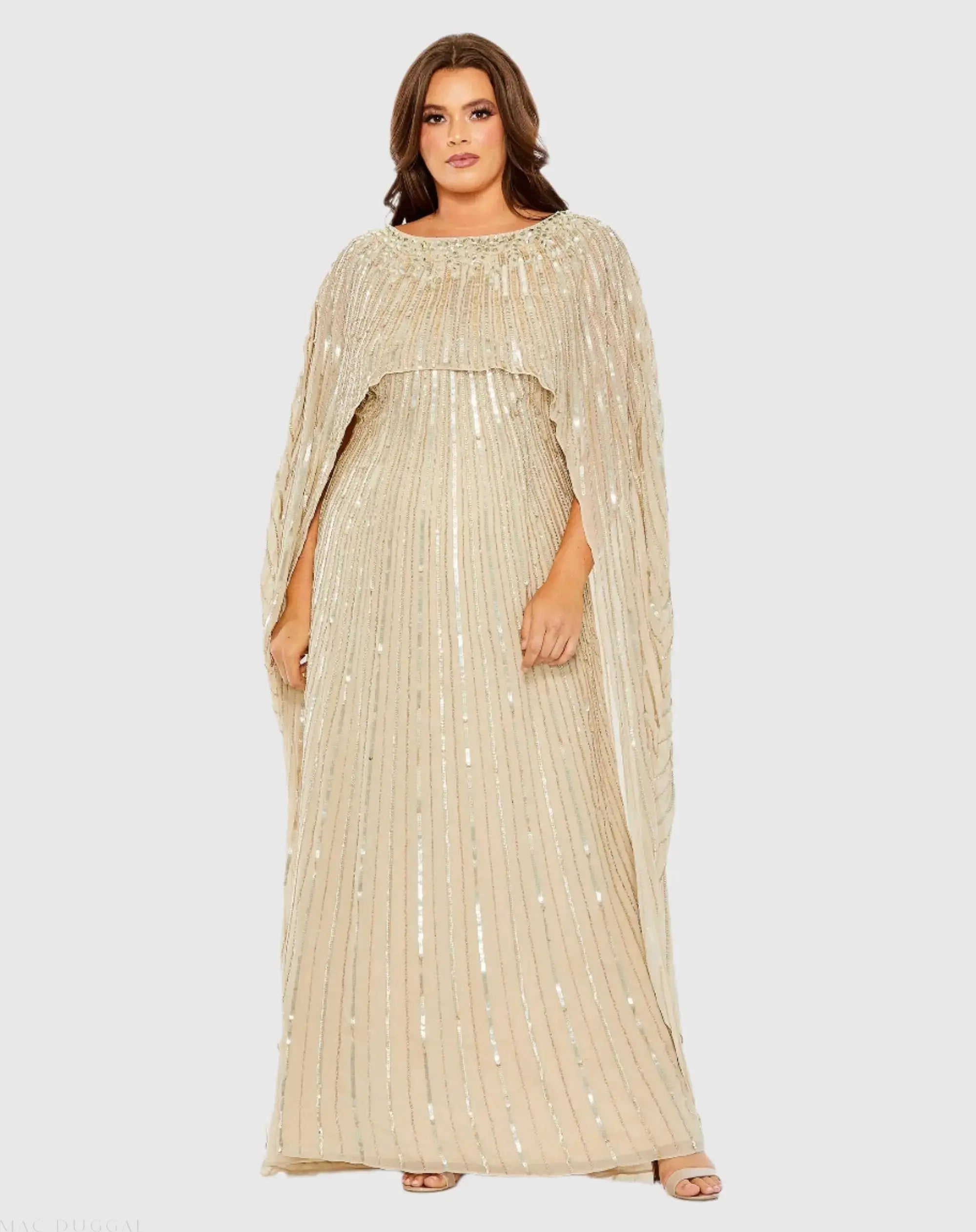 Embellished Column Cape Gown-Myartka