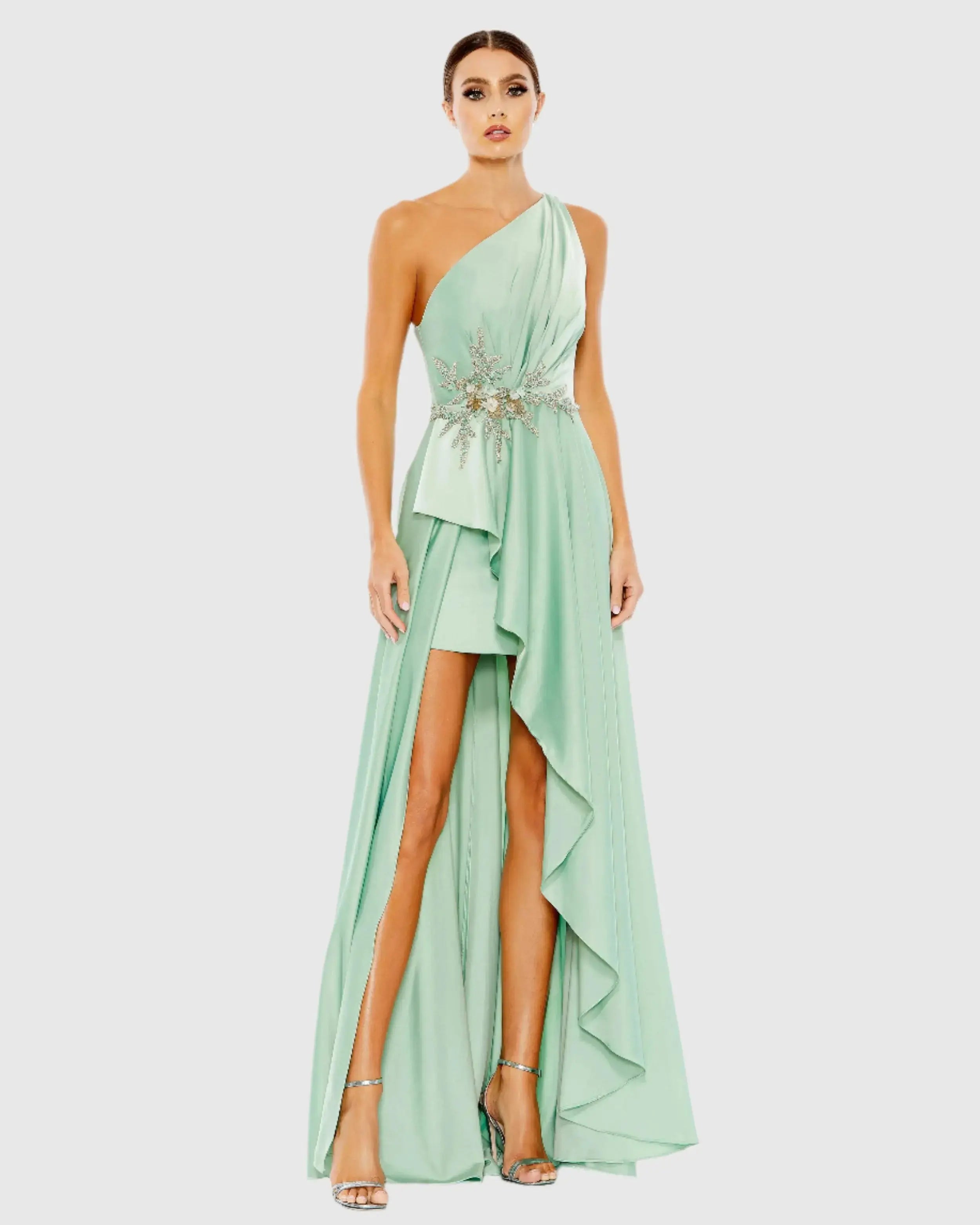 Embellished One Shoulder Asymmetrical Gown-Myartka